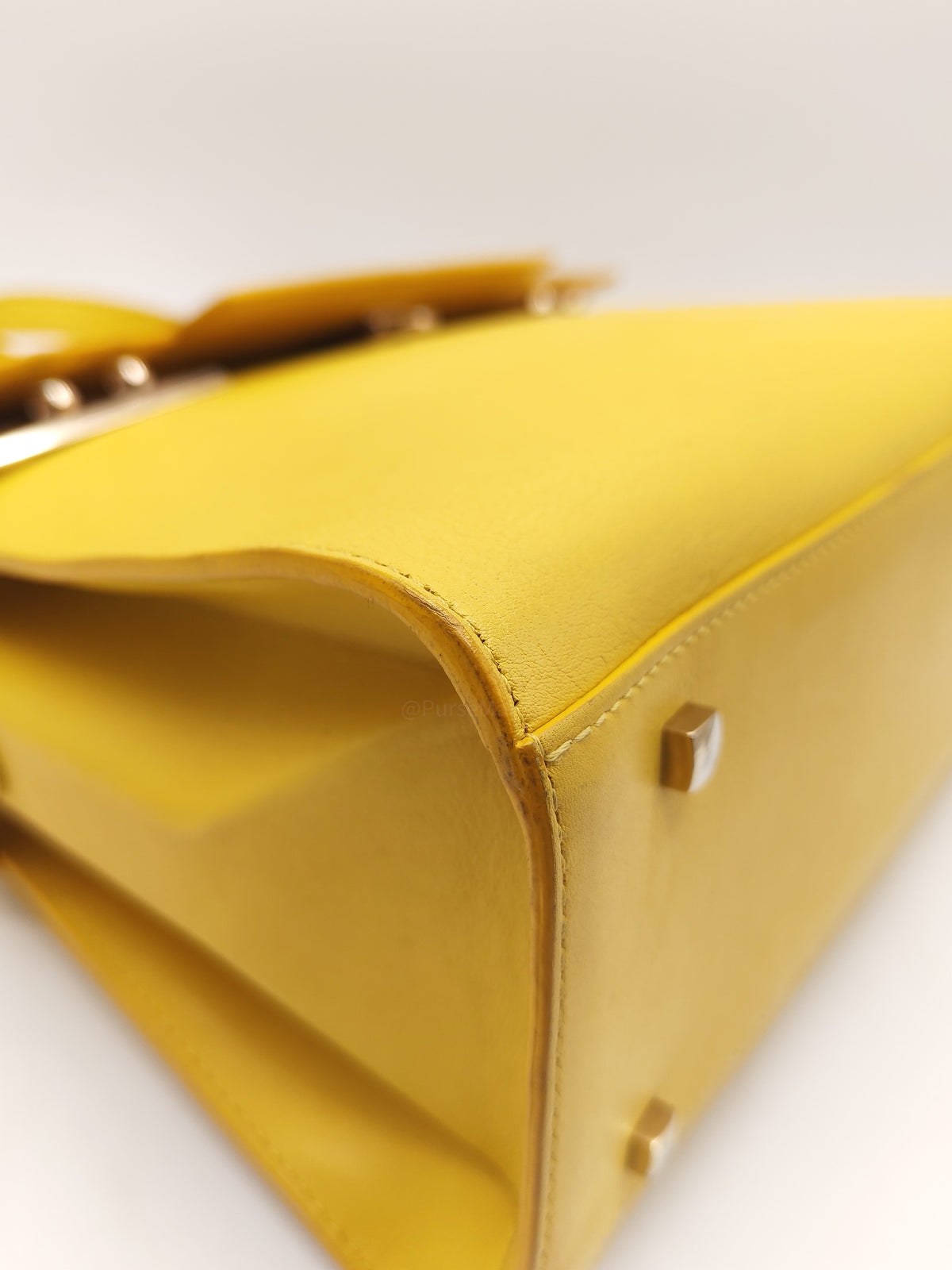 Delvaux Tempete Handbag in Yellow Crisp Calf Leather and Gold Hardware | Purse Maison Luxury Bags Shop