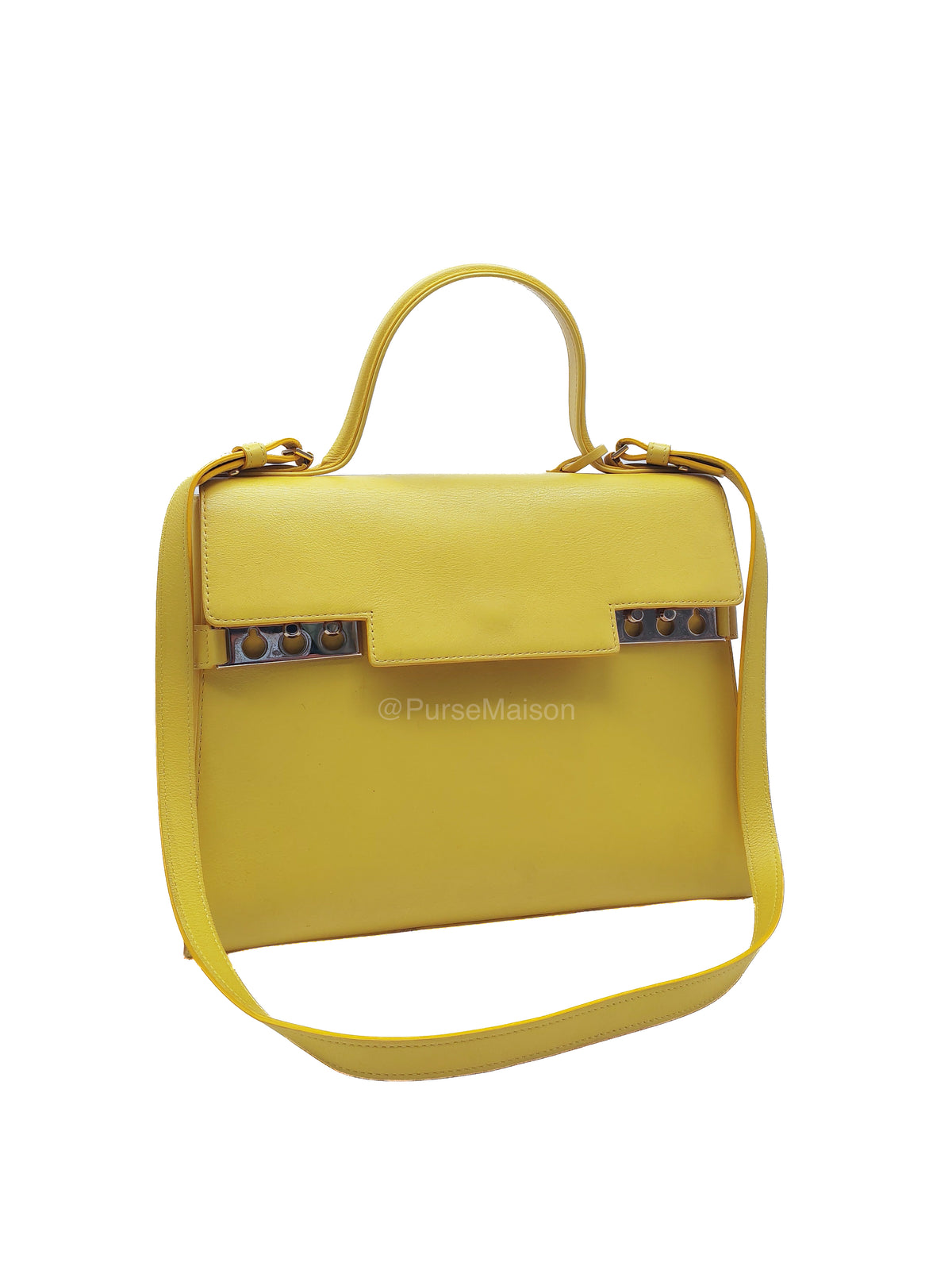 Delvaux Tempete Handbag in Yellow Crisp Calf Leather and Gold Hardware | Purse Maison Luxury Bags Shop