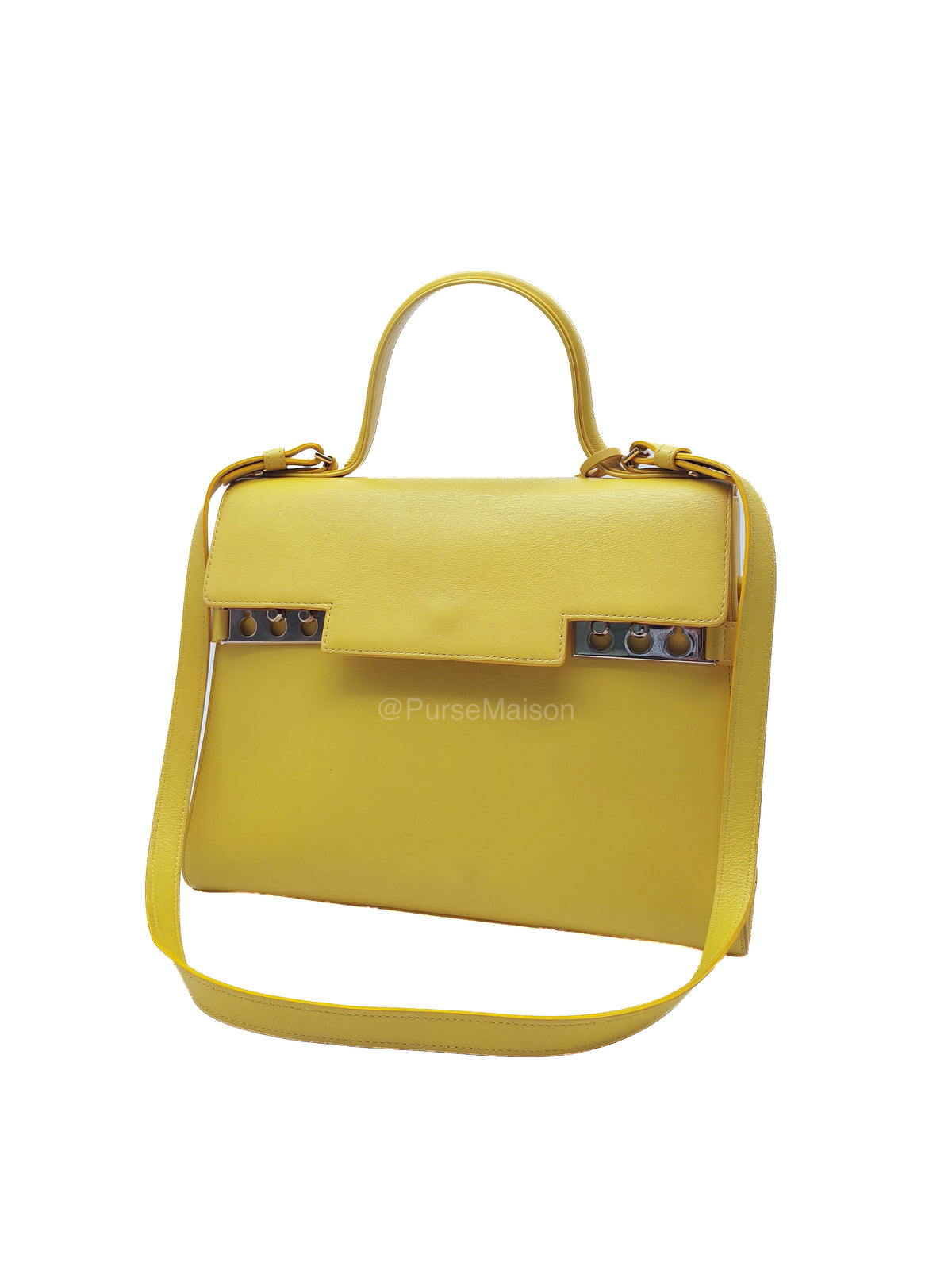 Delvaux Tempete Handbag in Yellow Crisp Calf Leather and Gold Hardware | Purse Maison Luxury Bags Shop