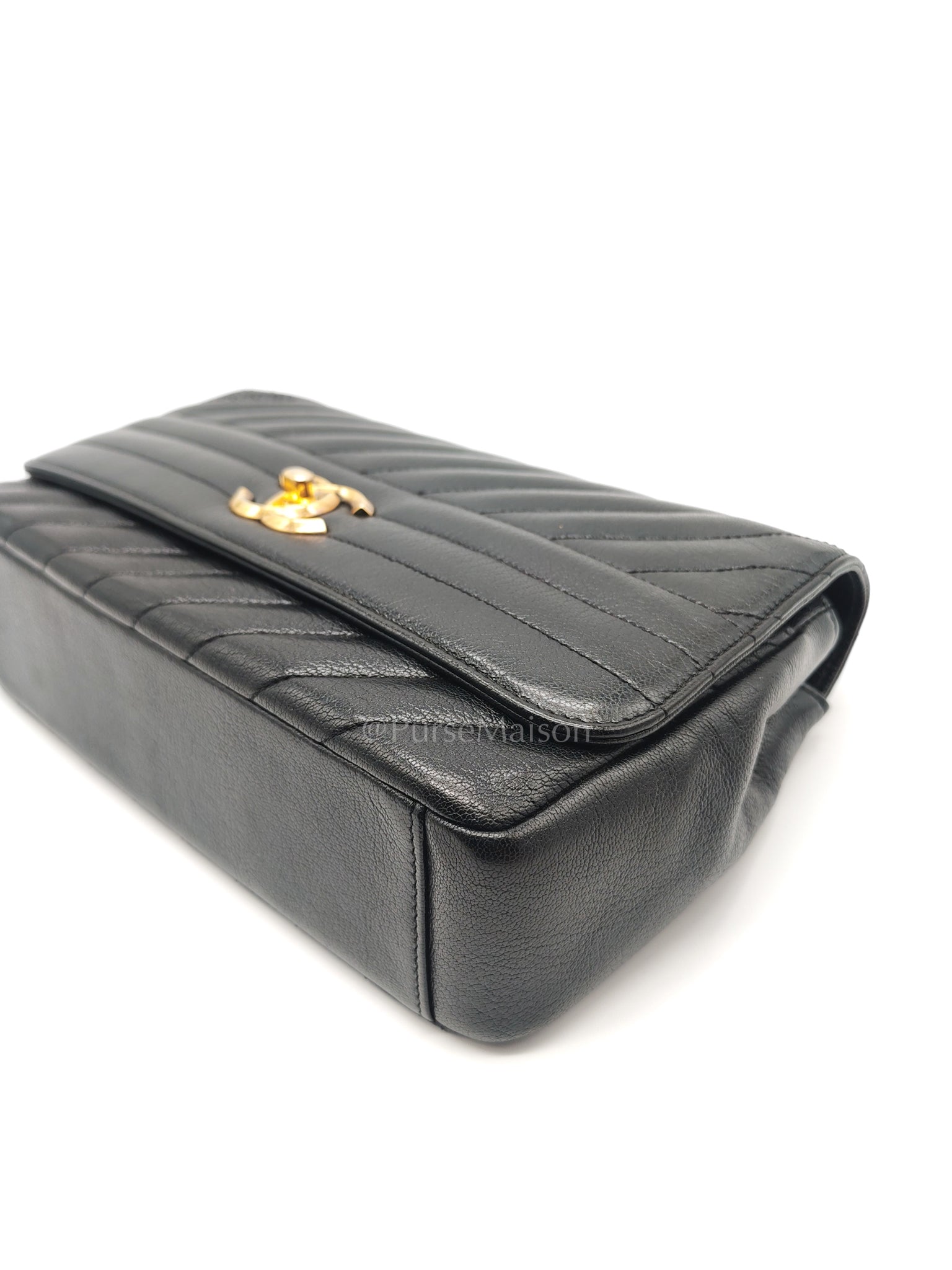 Diagonal Quilted Small Flap Goatskin Leather and Aged Gold Hardware Series 22 | Purse Maison Luxury Bags Shop
