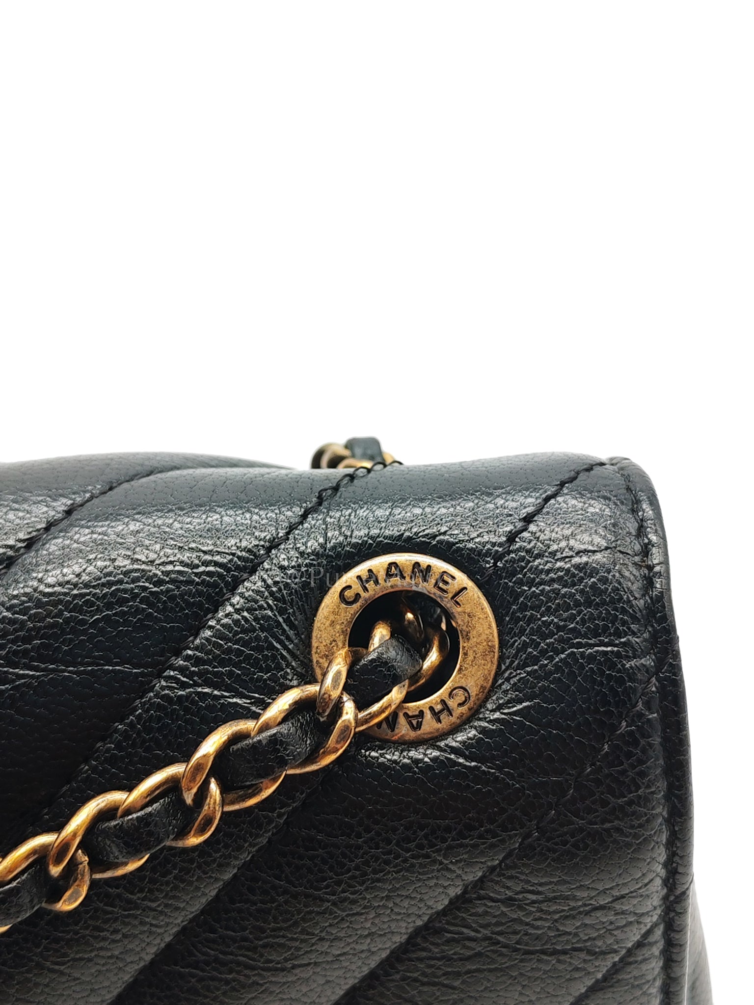 Diagonal Quilted Small Flap Goatskin Leather and Aged Gold Hardware Series 22 | Purse Maison Luxury Bags Shop
