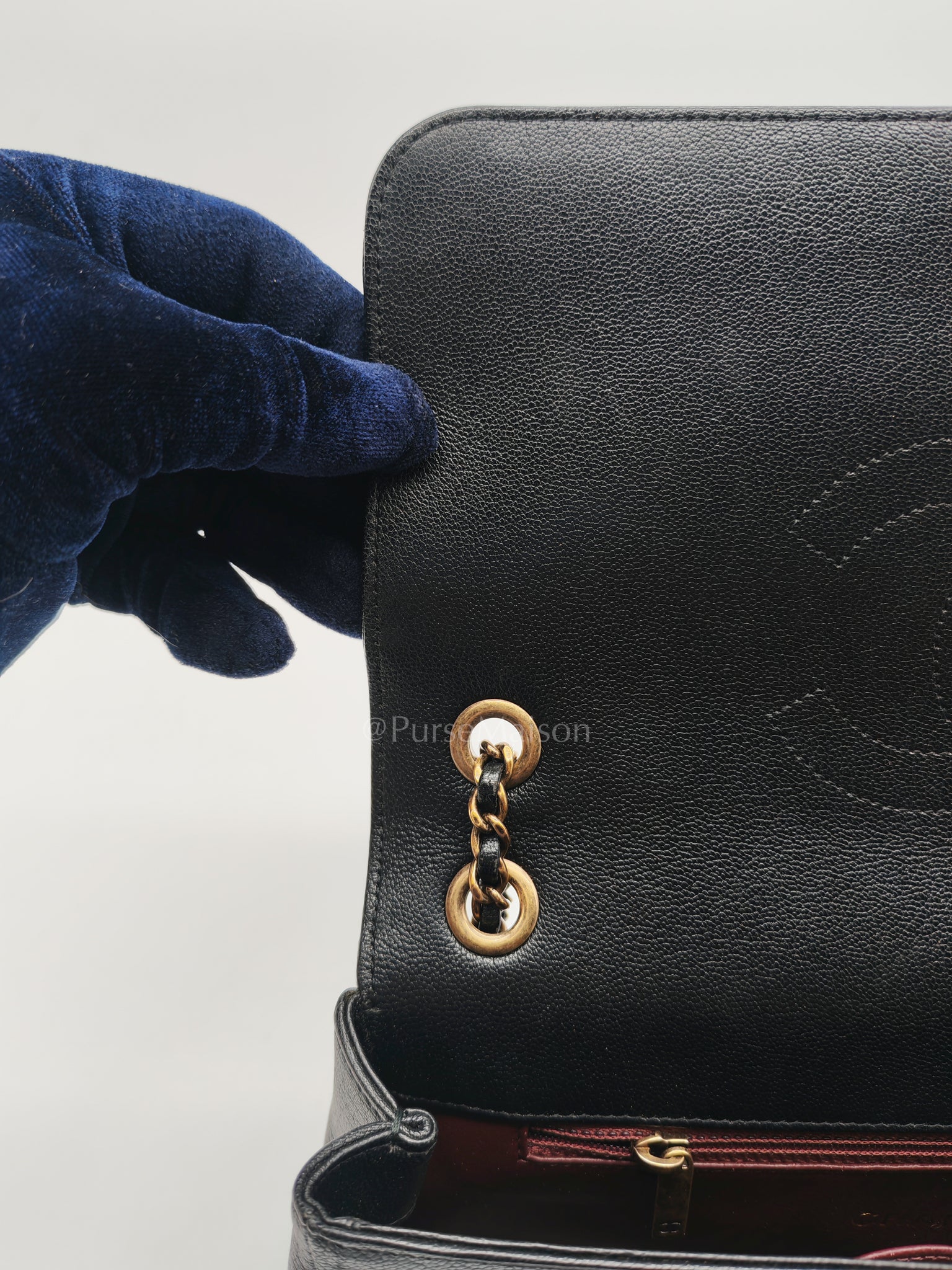 Diagonal Quilted Small Flap Goatskin Leather and Aged Gold Hardware Series 22 | Purse Maison Luxury Bags Shop