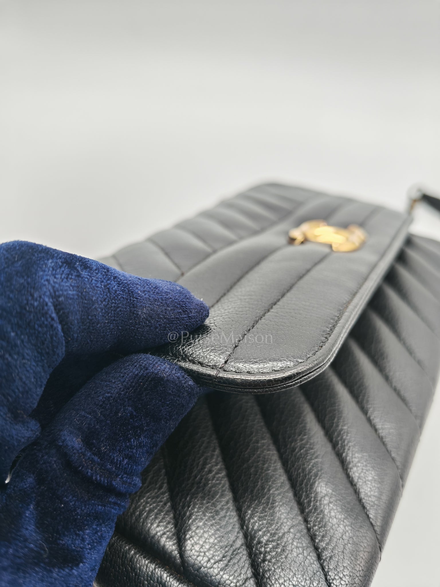 Diagonal Quilted Small Flap Goatskin Leather and Aged Gold Hardware Series 22 | Purse Maison Luxury Bags Shop