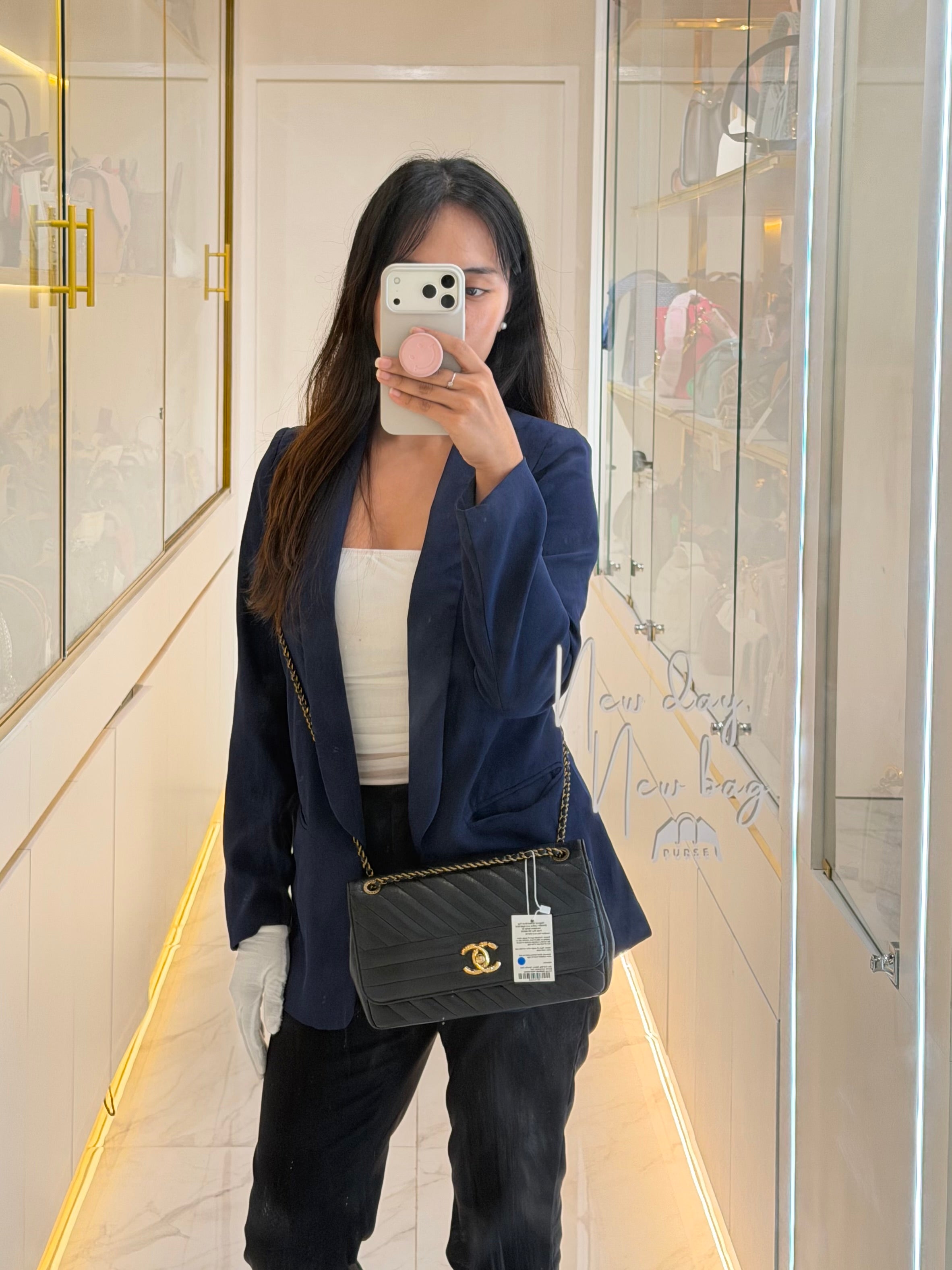 Diagonal Quilted Small Flap Goatskin Leather and Aged Gold Hardware Series 22 | Purse Maison Luxury Bags Shop