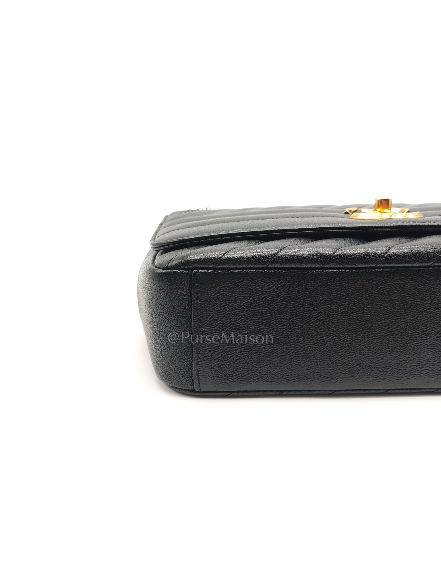 Diagonal Quilted Small Flap Goatskin Leather and Aged Gold Hardware Series 22 | Purse Maison Luxury Bags Shop