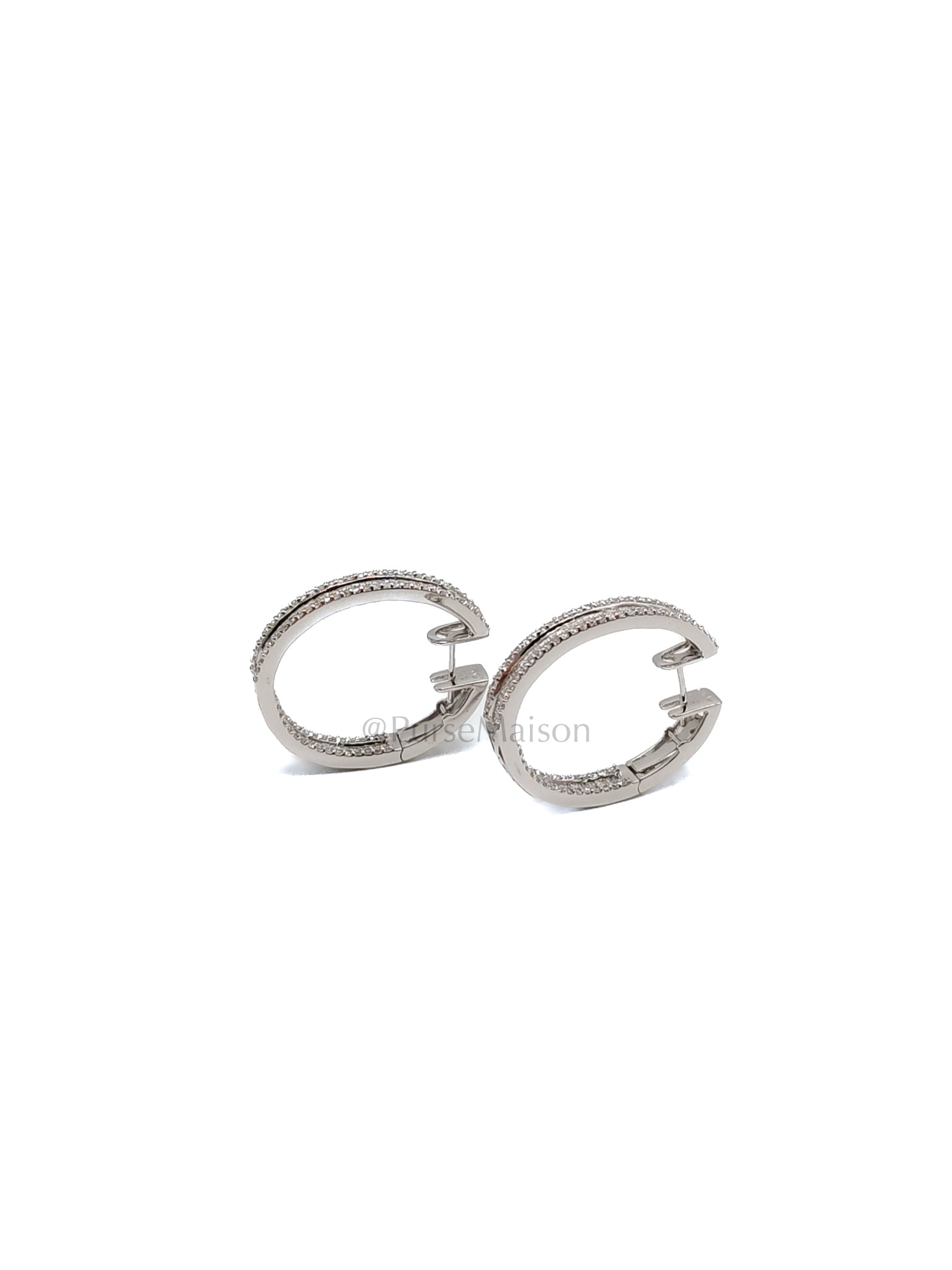 Baguette and Small Round Diamond 14k White God Setting Natural Diamond Approx 2.1cts (color h/i) Earrings | Purse Maison Luxury Bags Shop
