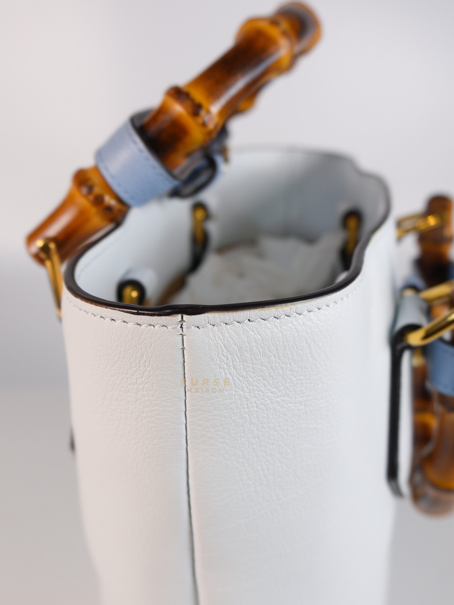 Diana Bamboo Renew in Light Blue Calfskin Leather | Purse Maison Luxury Bags Shop