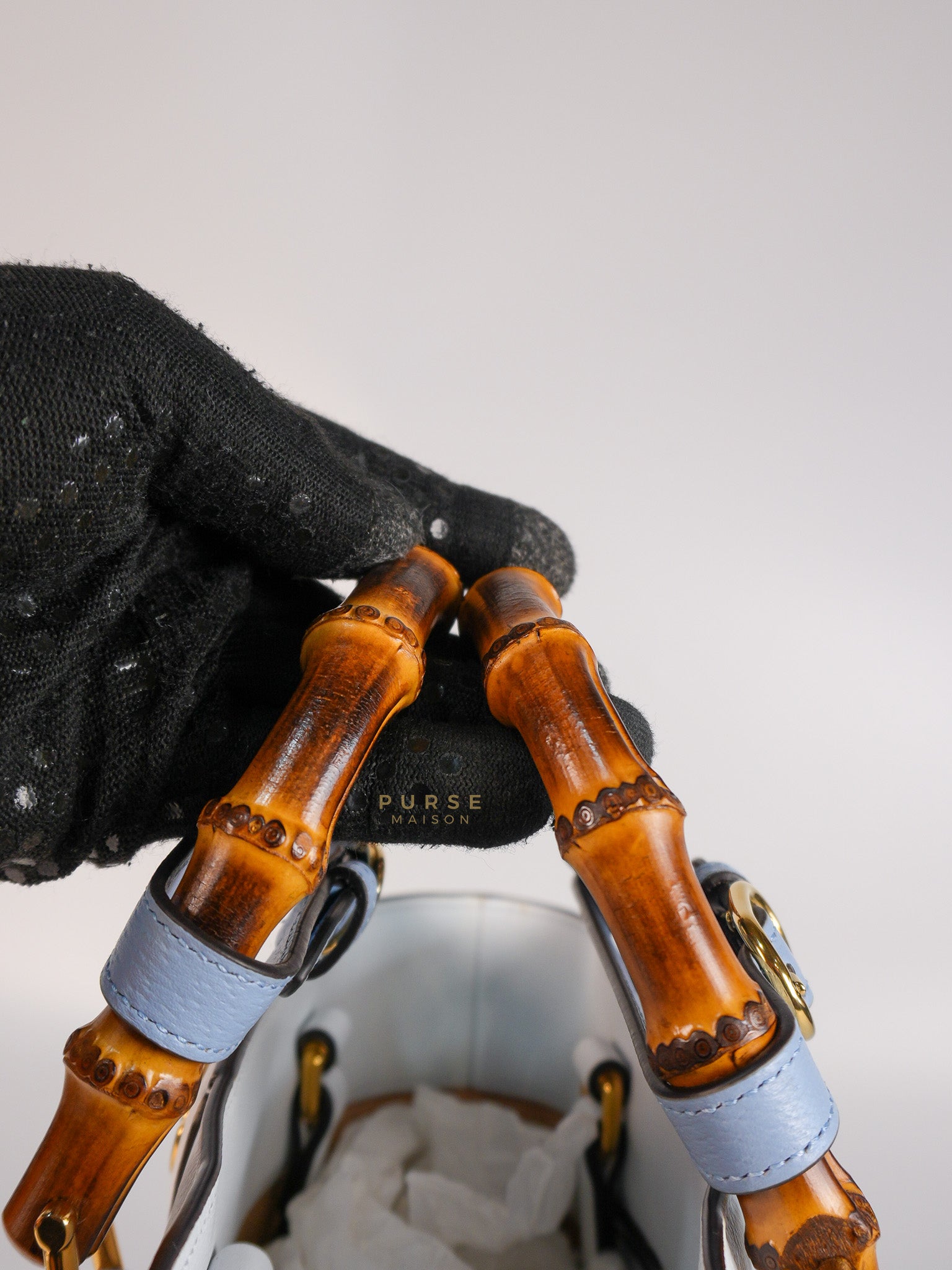 Diana Bamboo Renew in Light Blue Calfskin Leather | Purse Maison Luxury Bags Shop