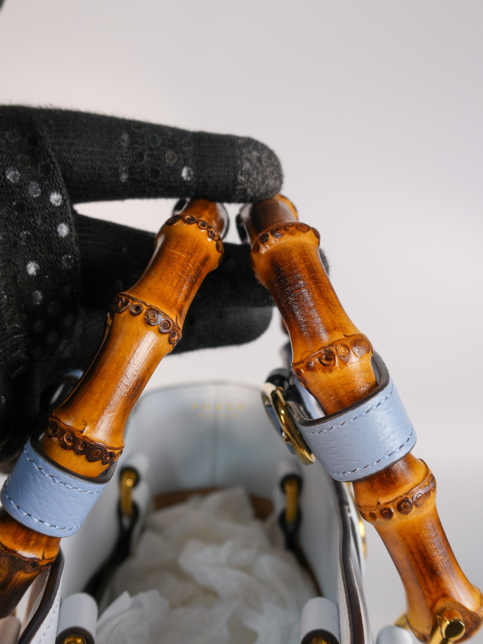 Diana Bamboo Renew in Light Blue Calfskin Leather | Purse Maison Luxury Bags Shop