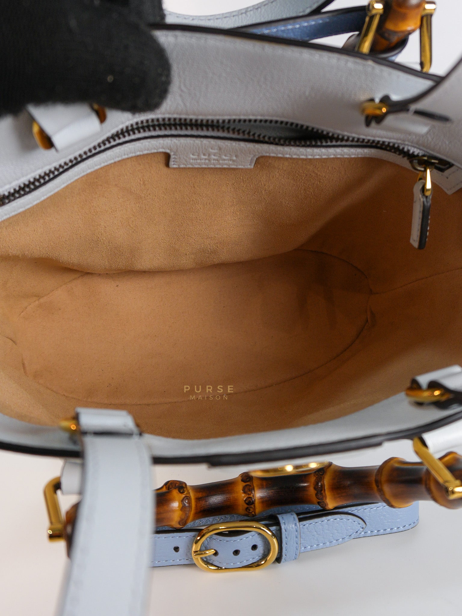 Diana Bamboo Renew in Light Blue Calfskin Leather | Purse Maison Luxury Bags Shop