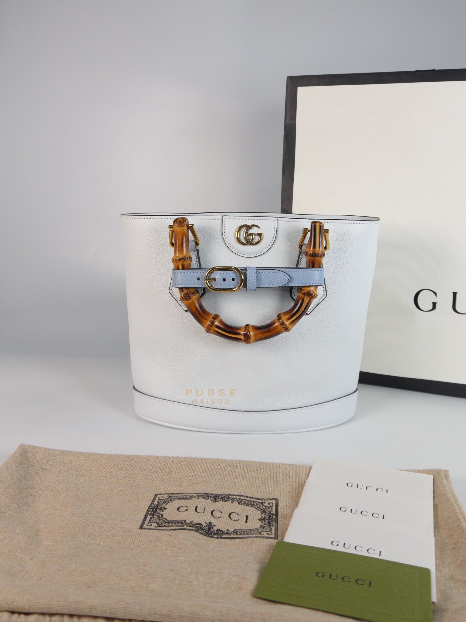 Diana Bamboo Renew in Light Blue Calfskin Leather | Purse Maison Luxury Bags Shop