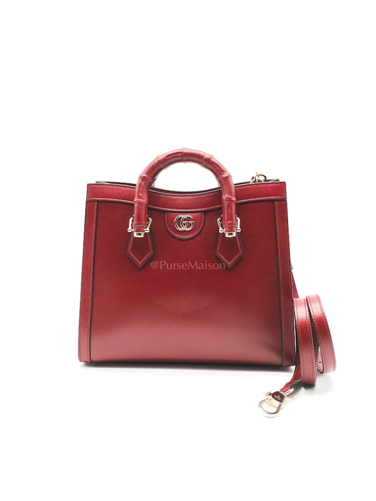 Diana Medium in Burgundy Smooth Calfskin Leather Crossbody Bag | Purse Maison Luxury Bags Shop