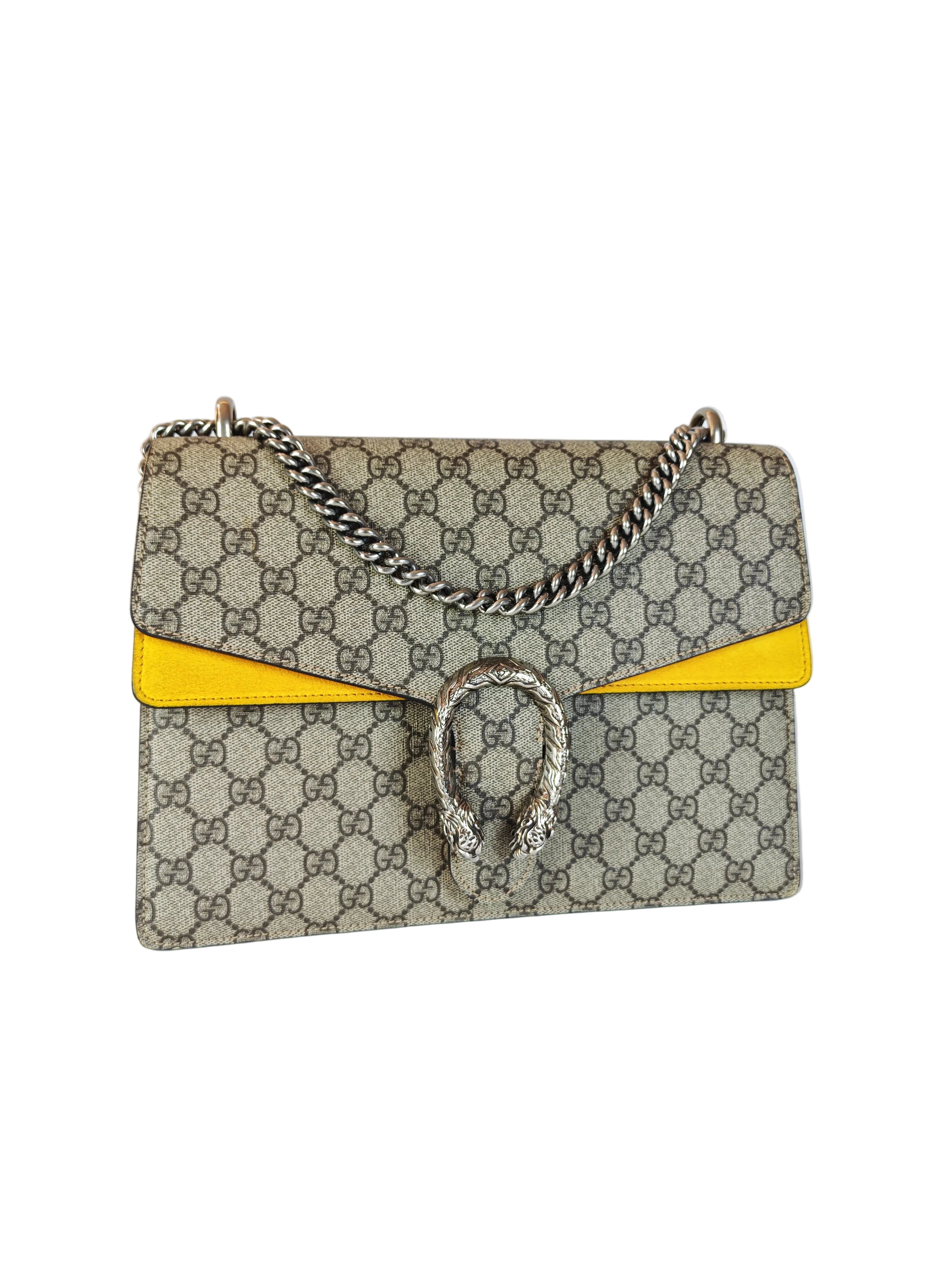 Dionysus Large Shoulder Bag with Yellow Suede and Supreme Canvas | Purse Maison Luxury Bags Shop