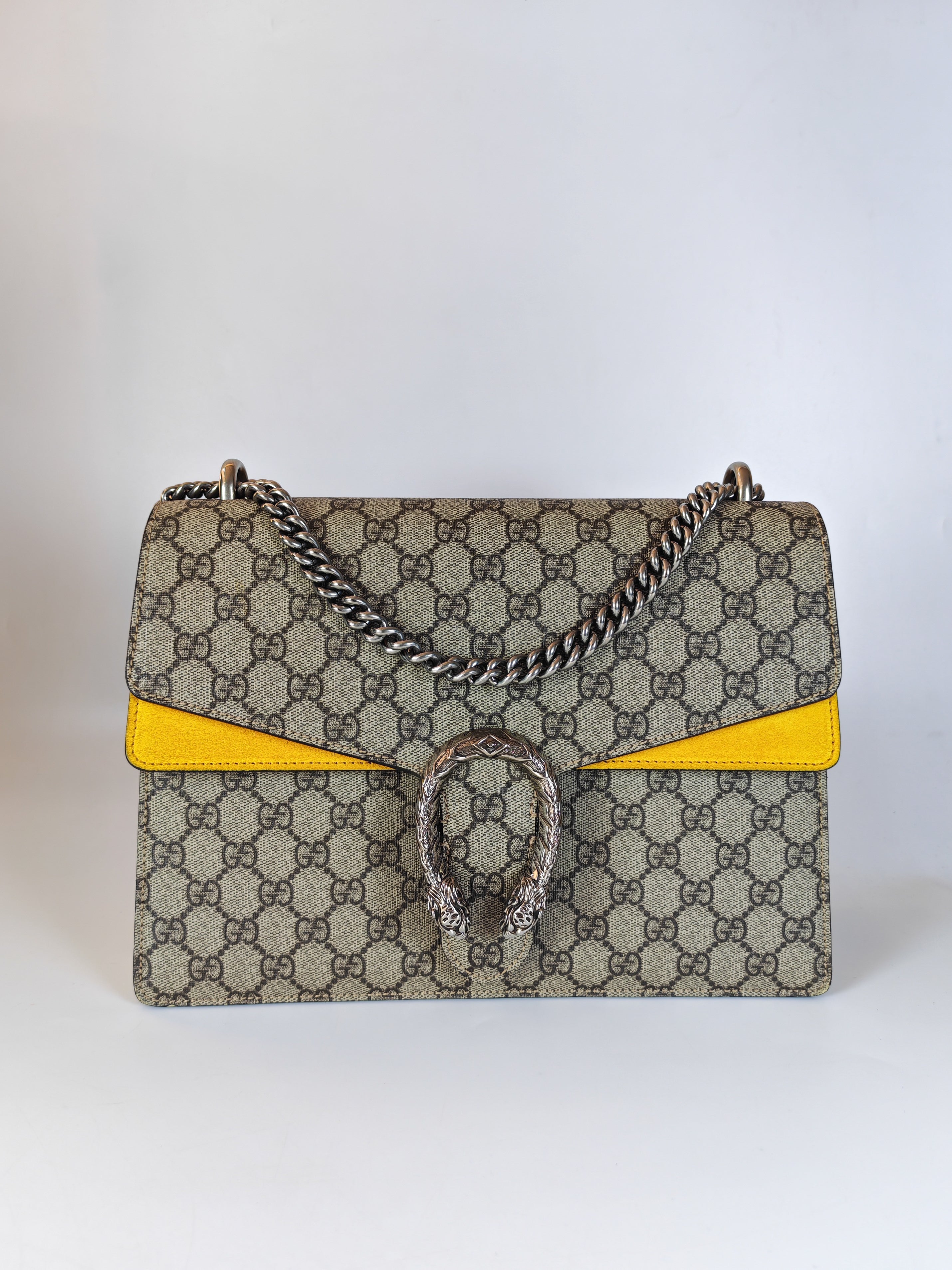 Dionysus Large Shoulder Bag with Yellow Suede and Supreme Canvas | Purse Maison Luxury Bags Shop