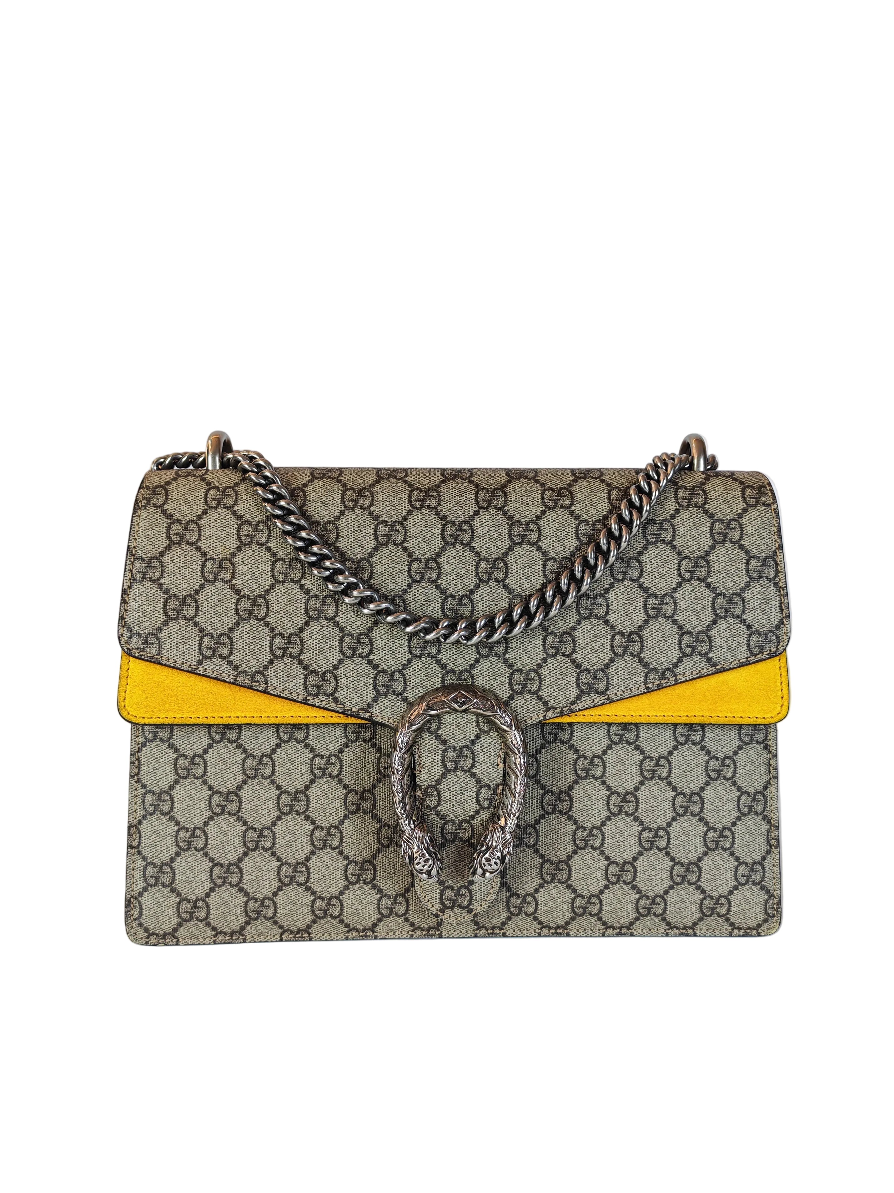 Dionysus Large Shoulder Bag with Yellow Suede and Supreme Canvas | Purse Maison Luxury Bags Shop