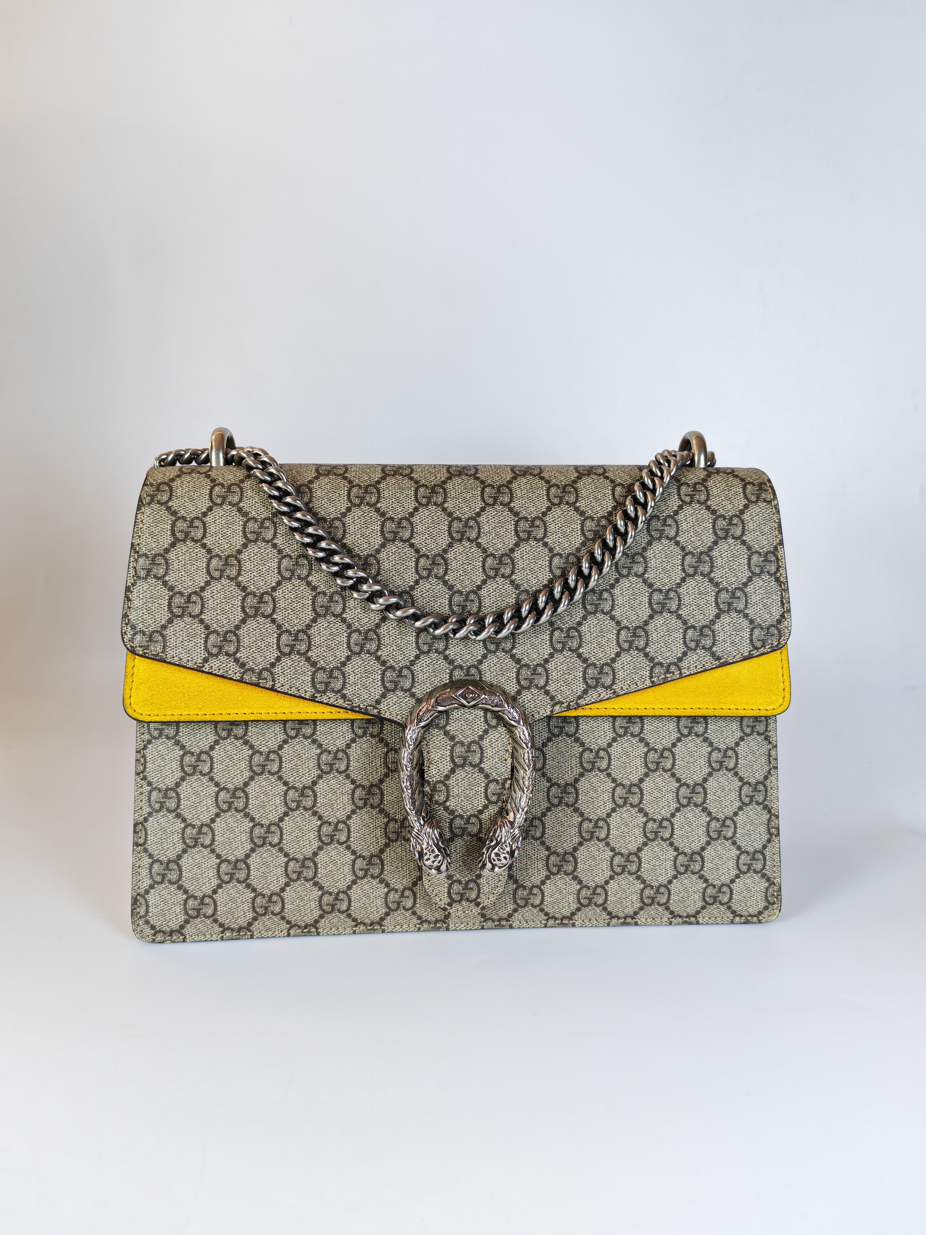 Dionysus Large Shoulder Bag with Yellow Suede and Supreme Canvas | Purse Maison Luxury Bags Shop