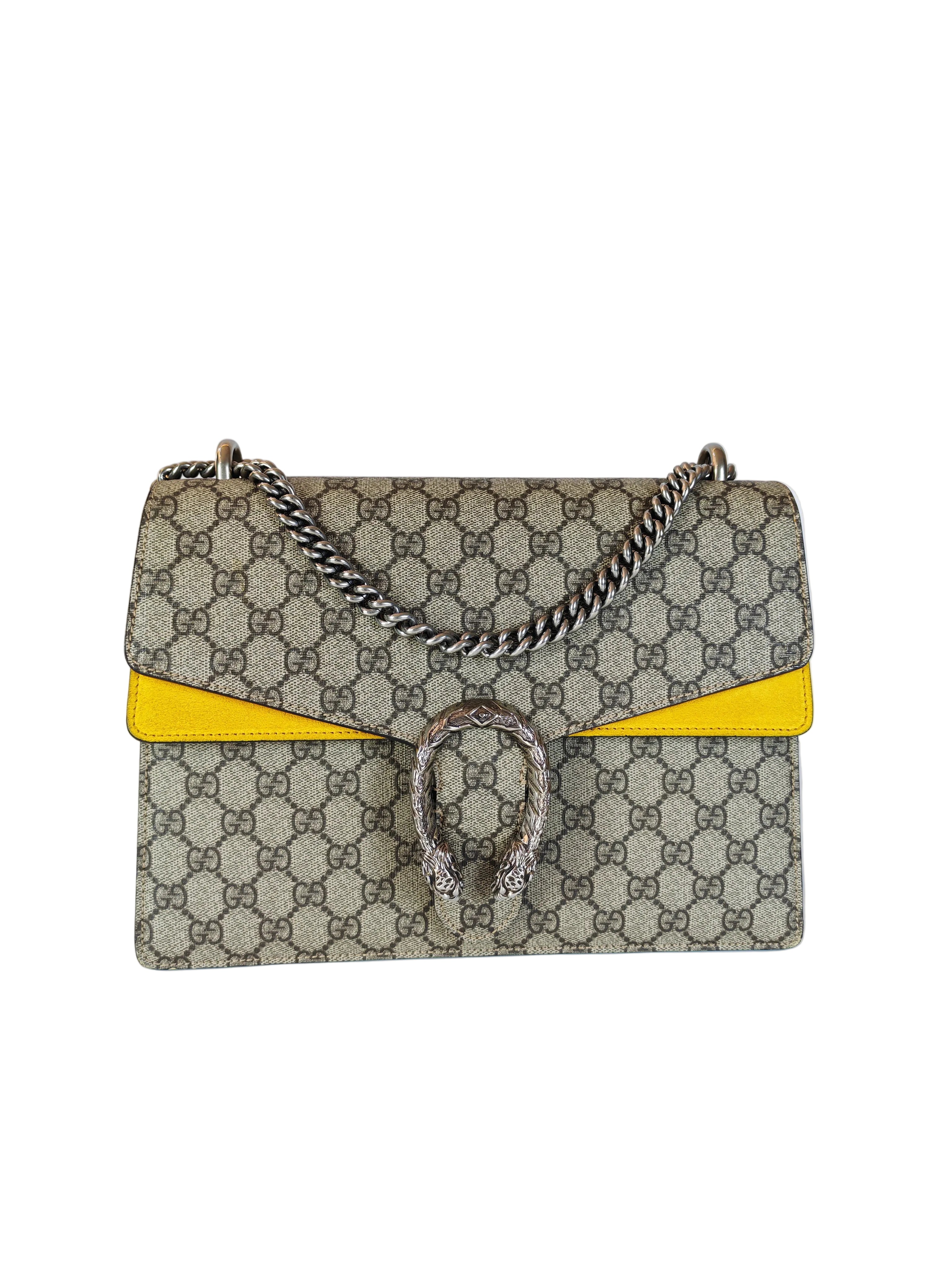 Dionysus Large Shoulder Bag with Yellow Suede and Supreme Canvas | Purse Maison Luxury Bags Shop