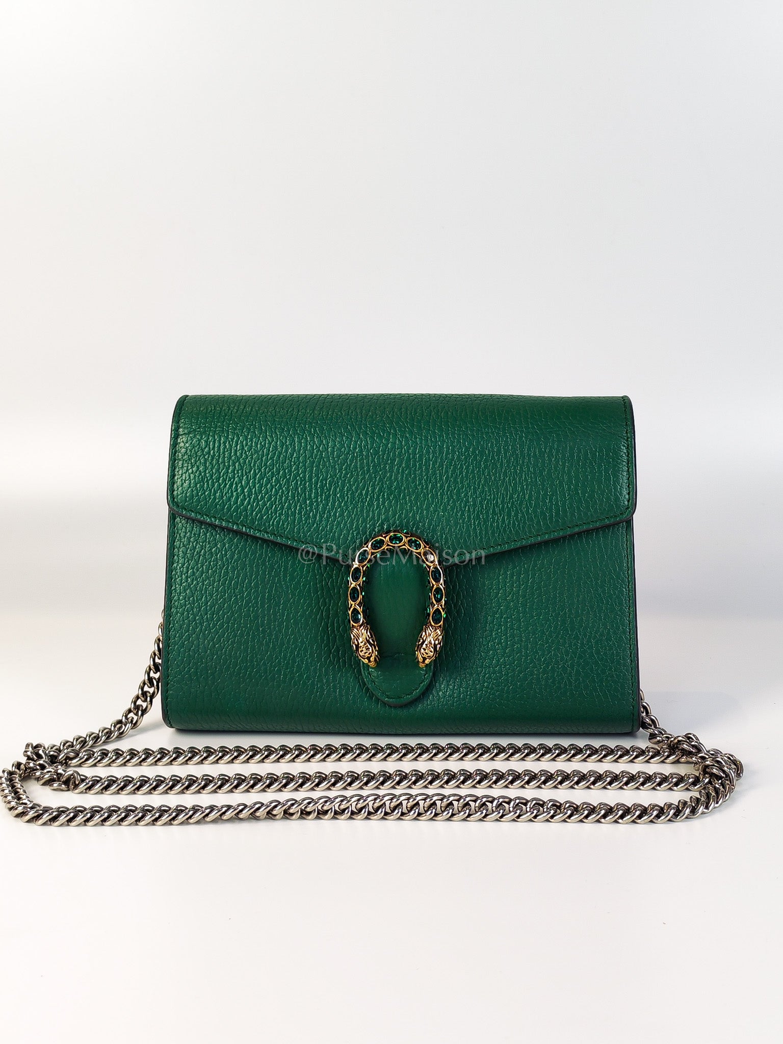 Dionysus Mini Chain Bag in Emerald Green Grained Leather Chain Bag | Purse Maison Luxury Bags Shop