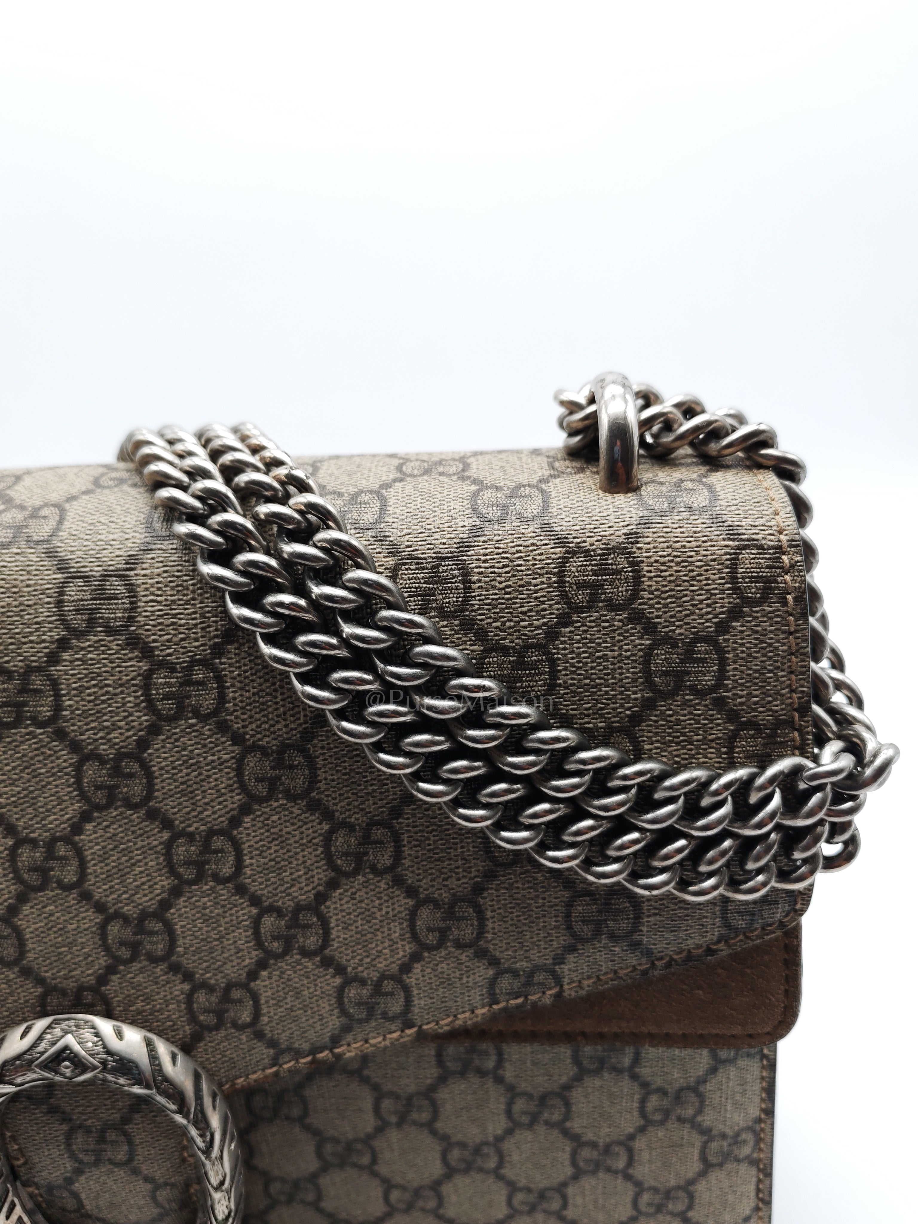 Dionysus Shoulder Bag Medium in GG Supreme Canvas Taupe Suede Leather | Purse Maison Luxury Bags Shop