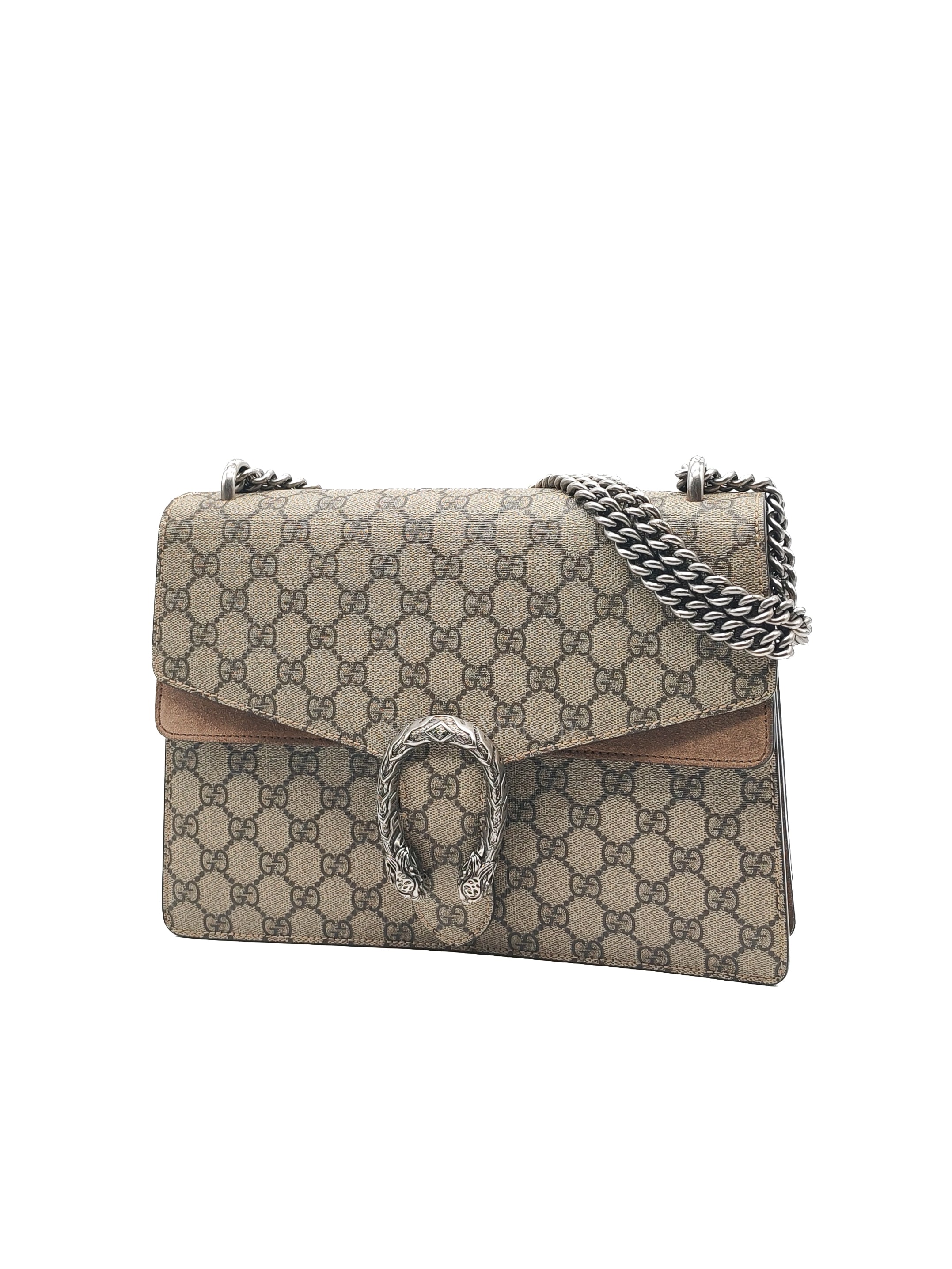 Dionysus Shoulder Bag Medium in GG Supreme Canvas Taupe Suede Leather | Purse Maison Luxury Bags Shop