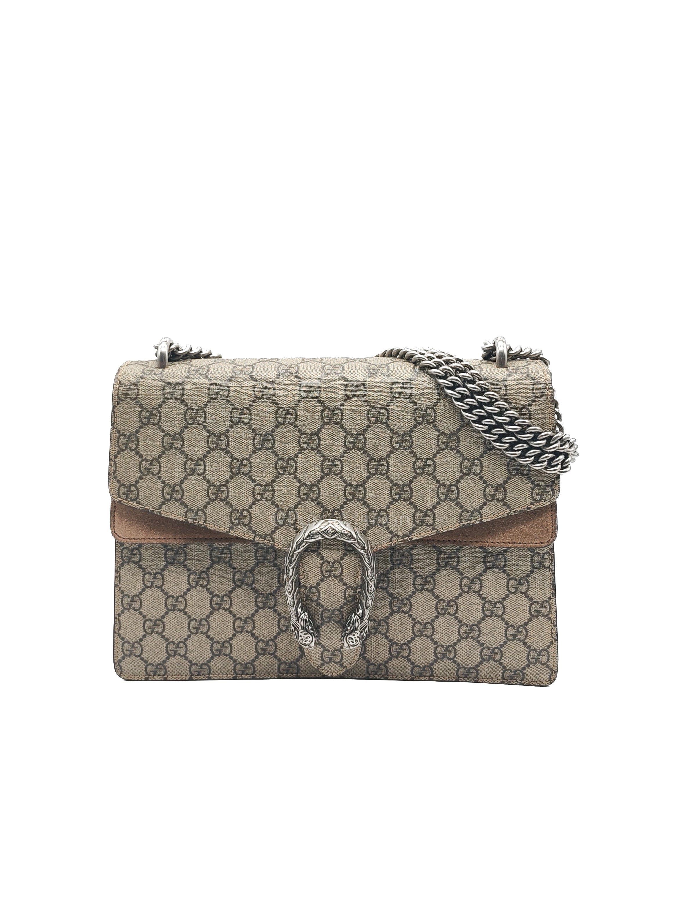 Dionysus Shoulder Bag Medium in GG Supreme Canvas Taupe Suede Leather | Purse Maison Luxury Bags Shop