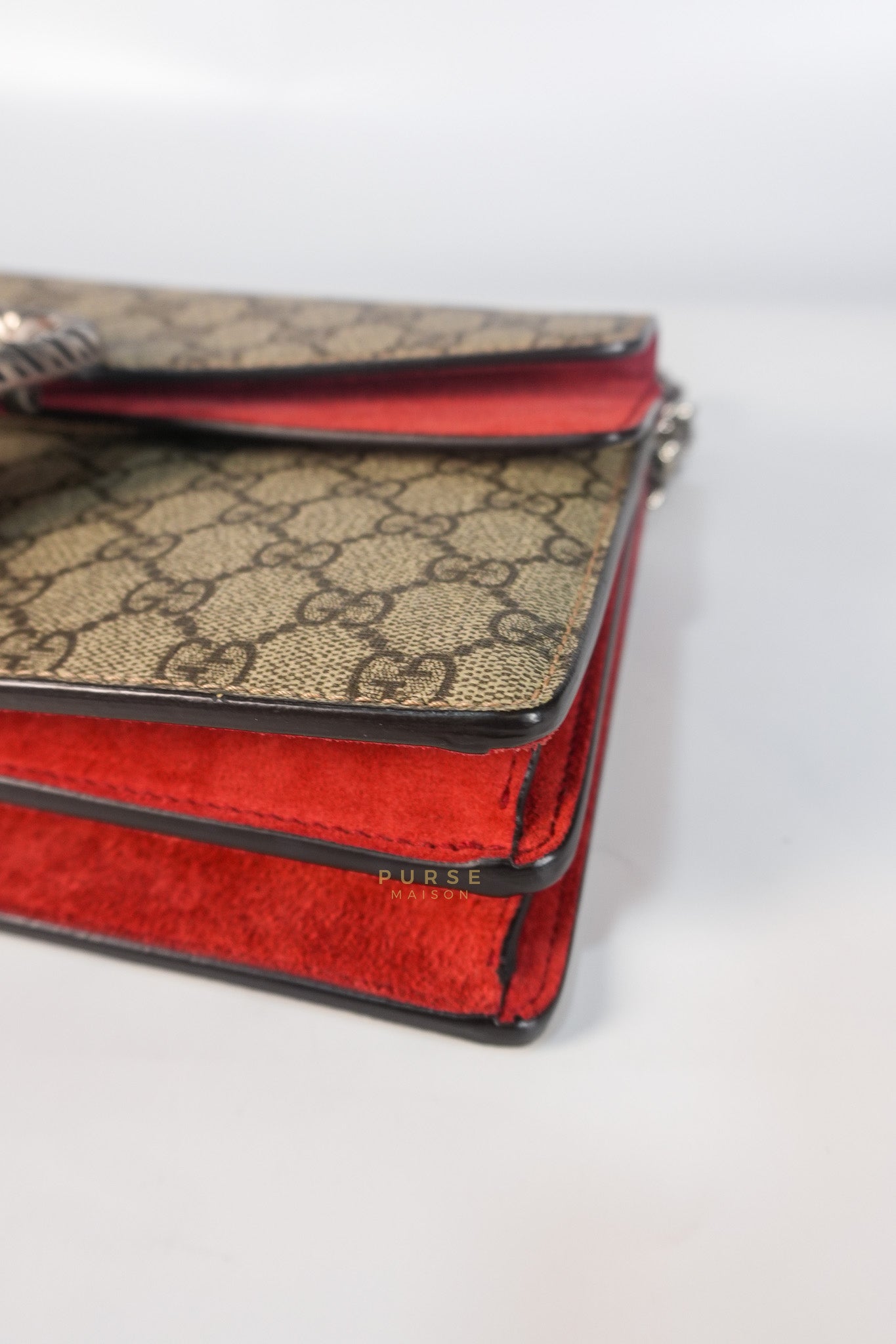 Dionysus Small Bag in Supreme Canvas in PVC Red Suede and Chain Strap | Purse Maison Luxury Bags Shop