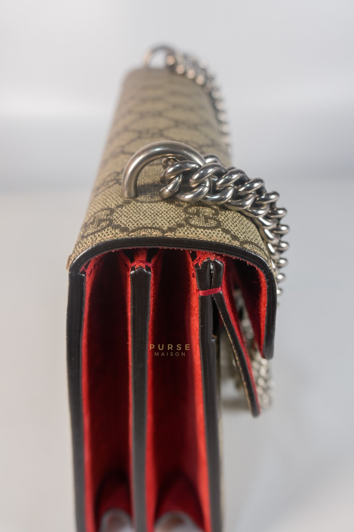 Dionysus Small Bag in Supreme Canvas in PVC Red Suede and Chain Strap | Purse Maison Luxury Bags Shop