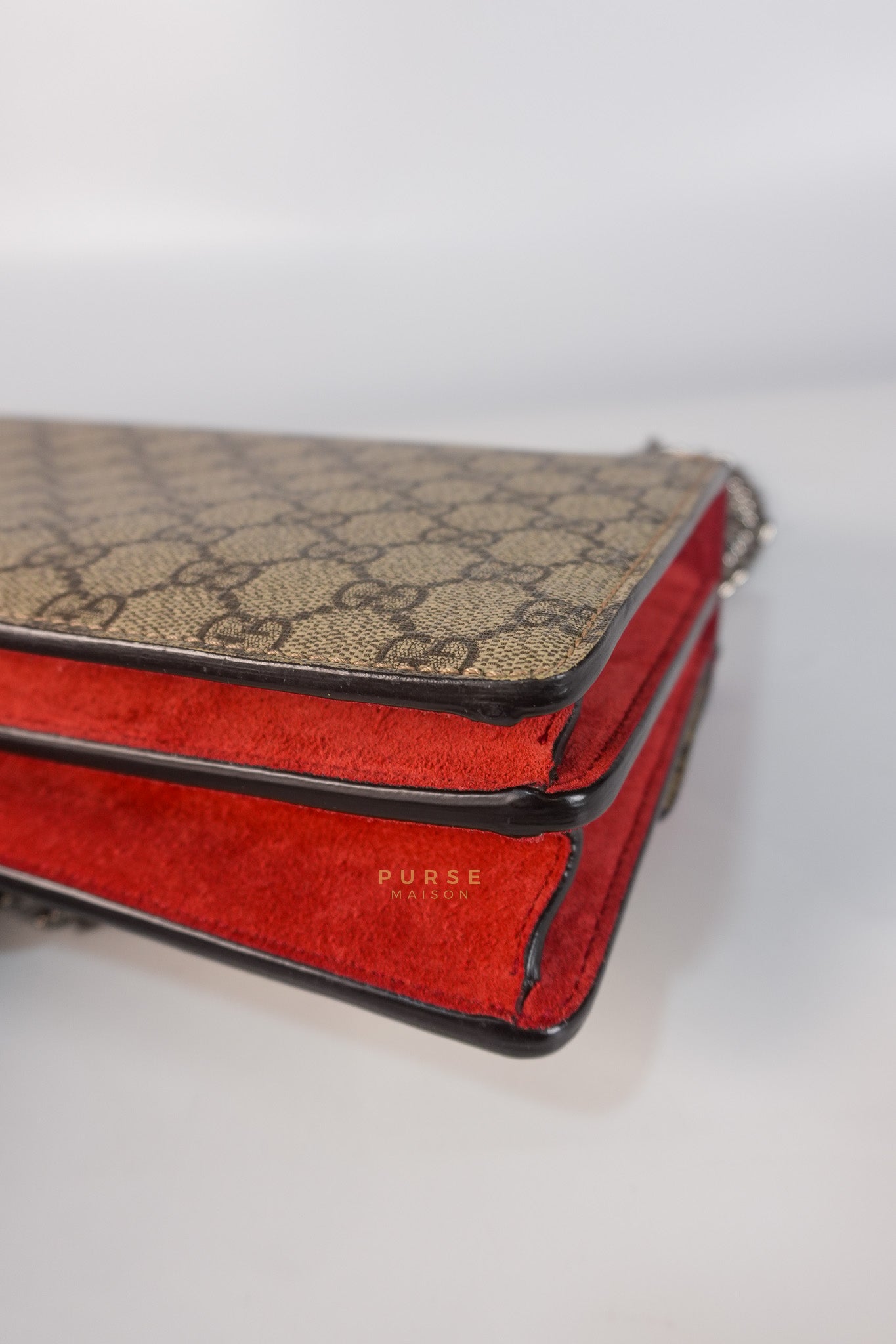 Dionysus Small Bag in Supreme Canvas in PVC Red Suede and Chain Strap | Purse Maison Luxury Bags Shop