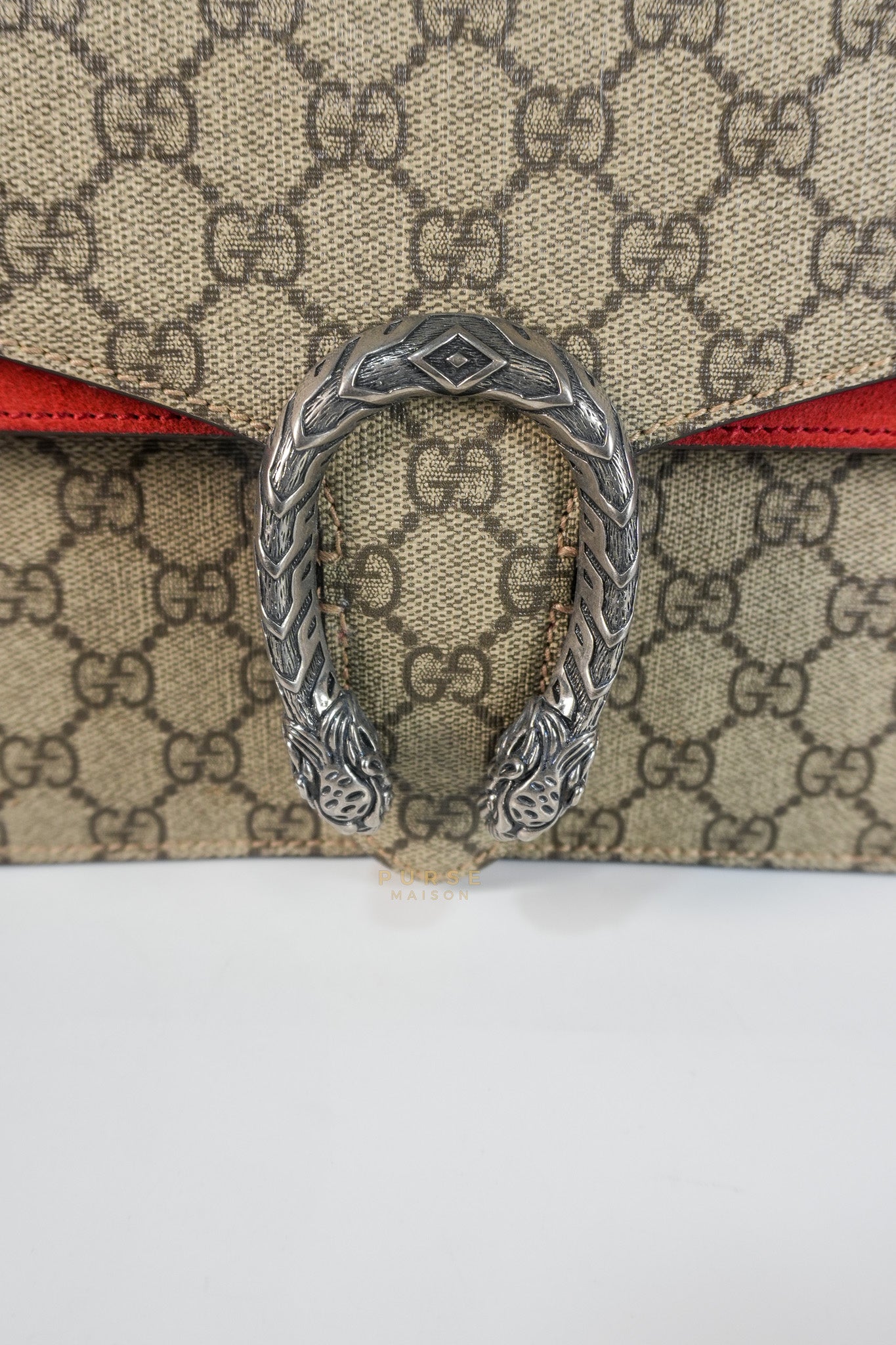 Dionysus Small Bag in Supreme Canvas in PVC Red Suede and Chain Strap | Purse Maison Luxury Bags Shop