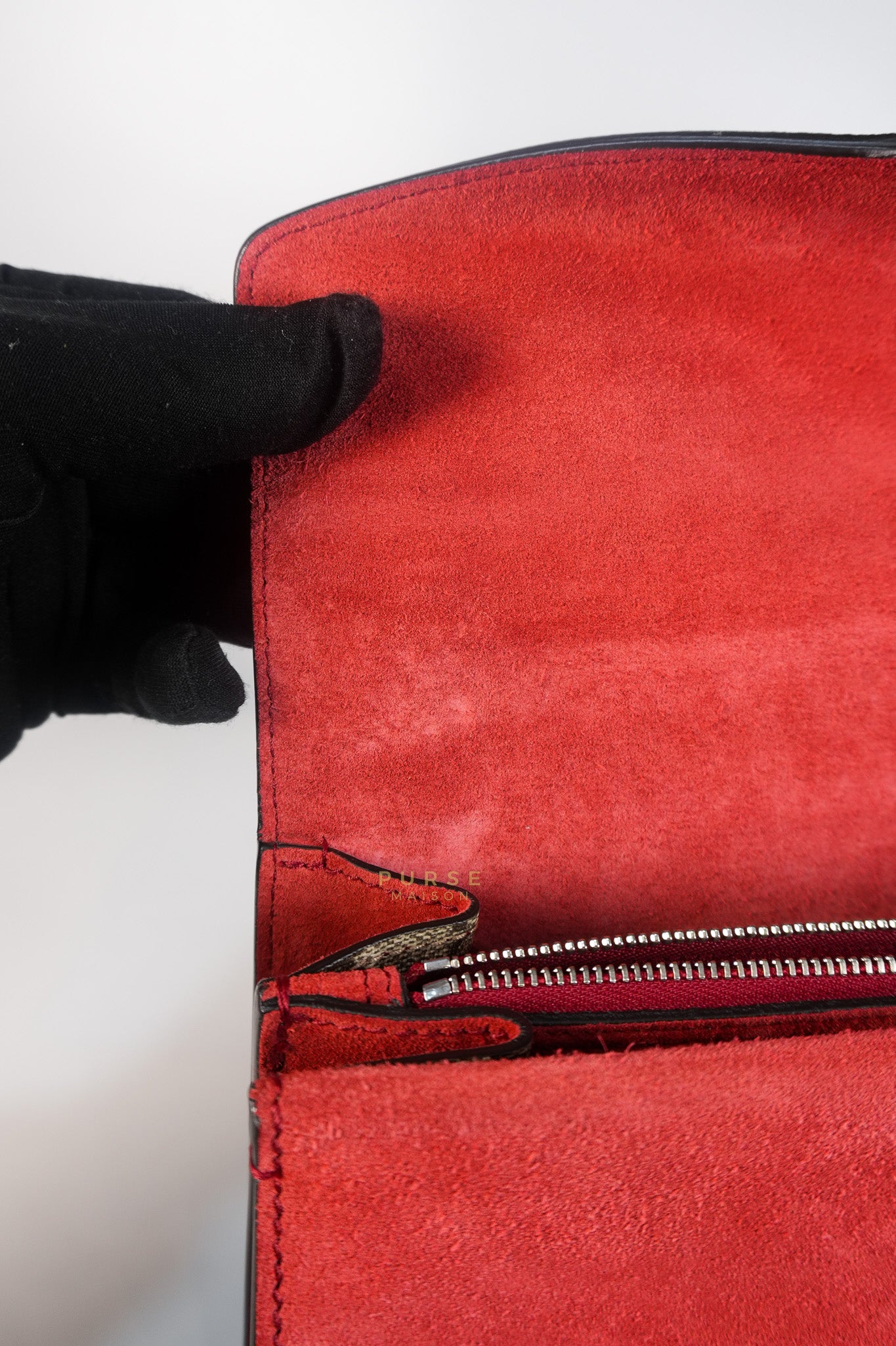 Dionysus Small Bag in Supreme Canvas in PVC Red Suede and Chain Strap | Purse Maison Luxury Bags Shop