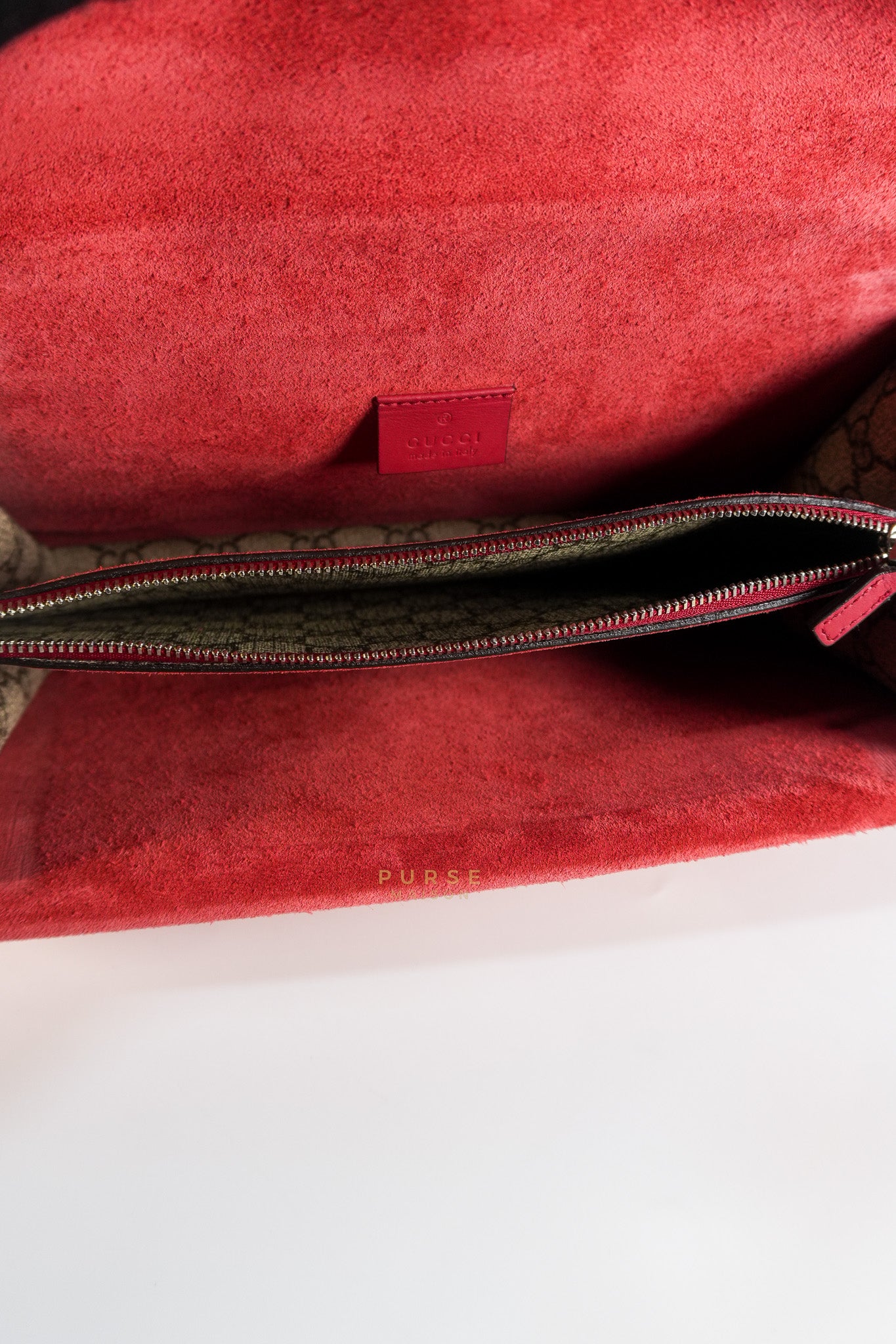 Dionysus Small Bag in Supreme Canvas in PVC Red Suede and Chain Strap | Purse Maison Luxury Bags Shop