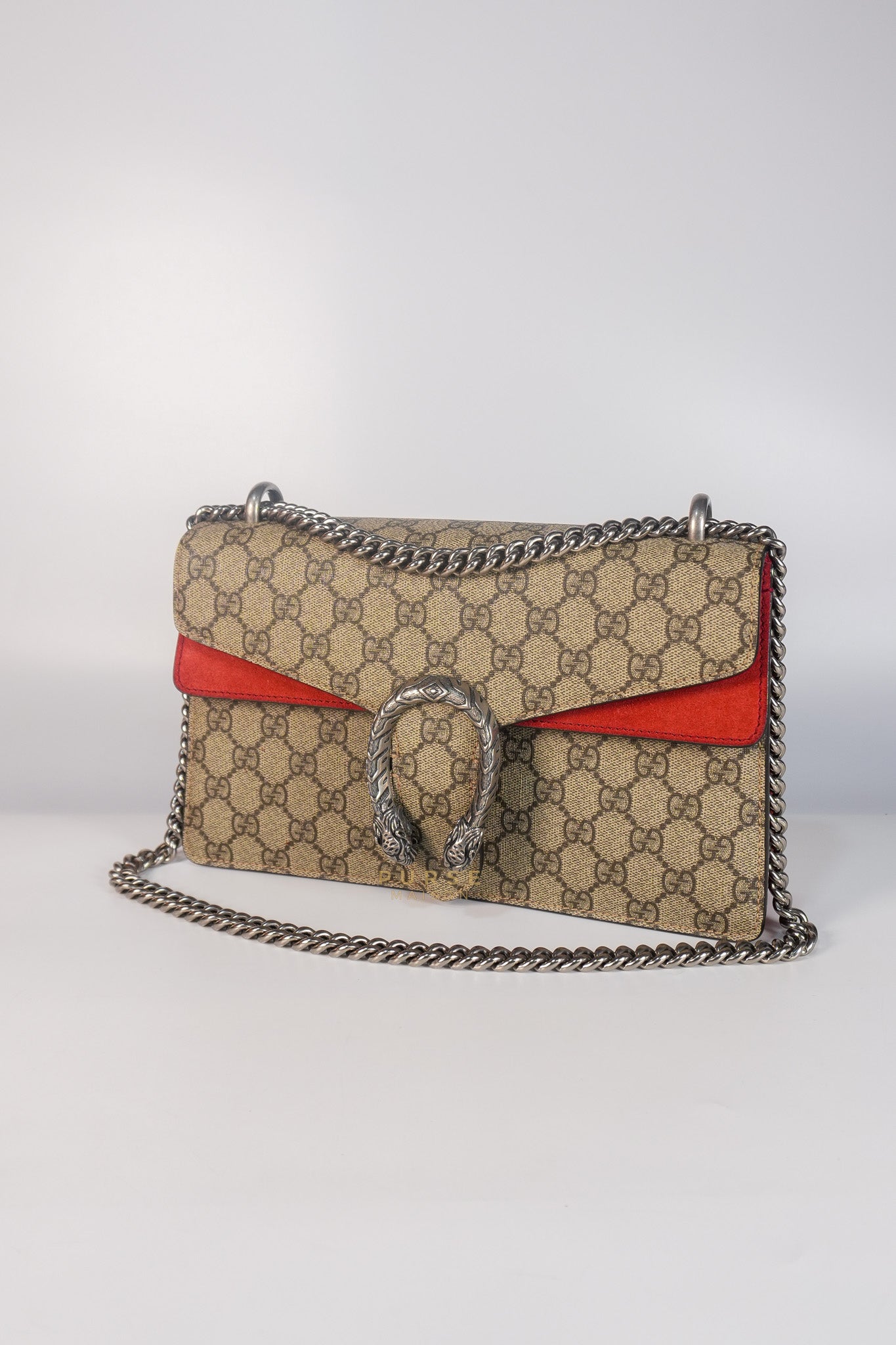Dionysus Small Bag in Supreme Canvas in PVC Red Suede and Chain Strap | Purse Maison Luxury Bags Shop