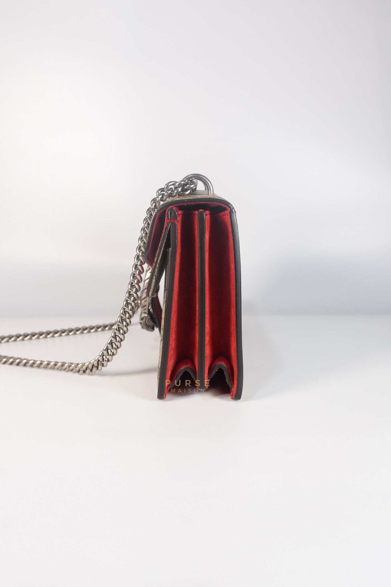 Dionysus Small Bag in Supreme Canvas in PVC Red Suede and Chain Strap | Purse Maison Luxury Bags Shop