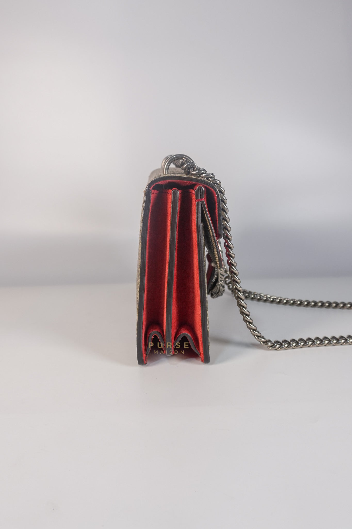 Dionysus Small Bag in Supreme Canvas in PVC Red Suede and Chain Strap | Purse Maison Luxury Bags Shop