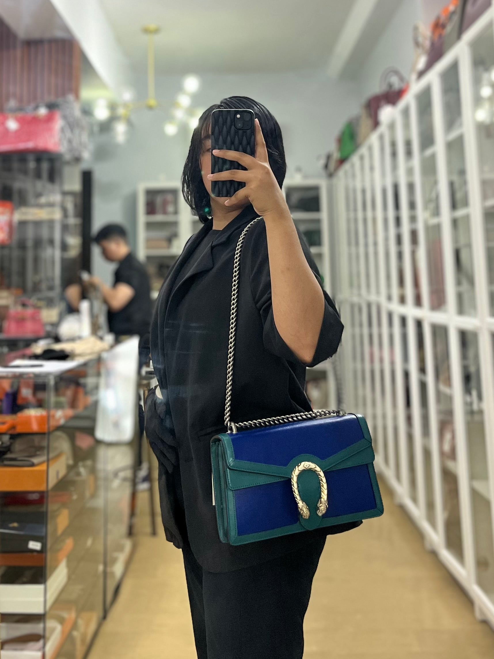 Dionysus Small Shoulder Bag in Blue & Green Silver Hardware | Purse Maison Luxury Bags Shop