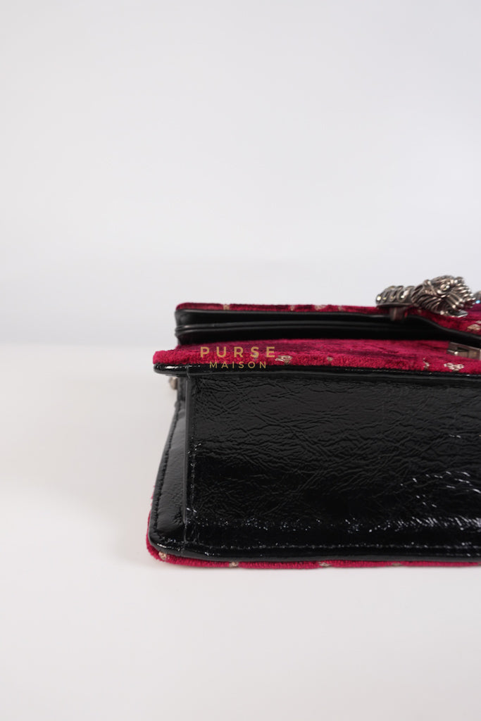 Dionysus Small Shoulder Bag in Red Velvet Leather & Ruthenium Hardware | Purse Maison Luxury Bags Shop