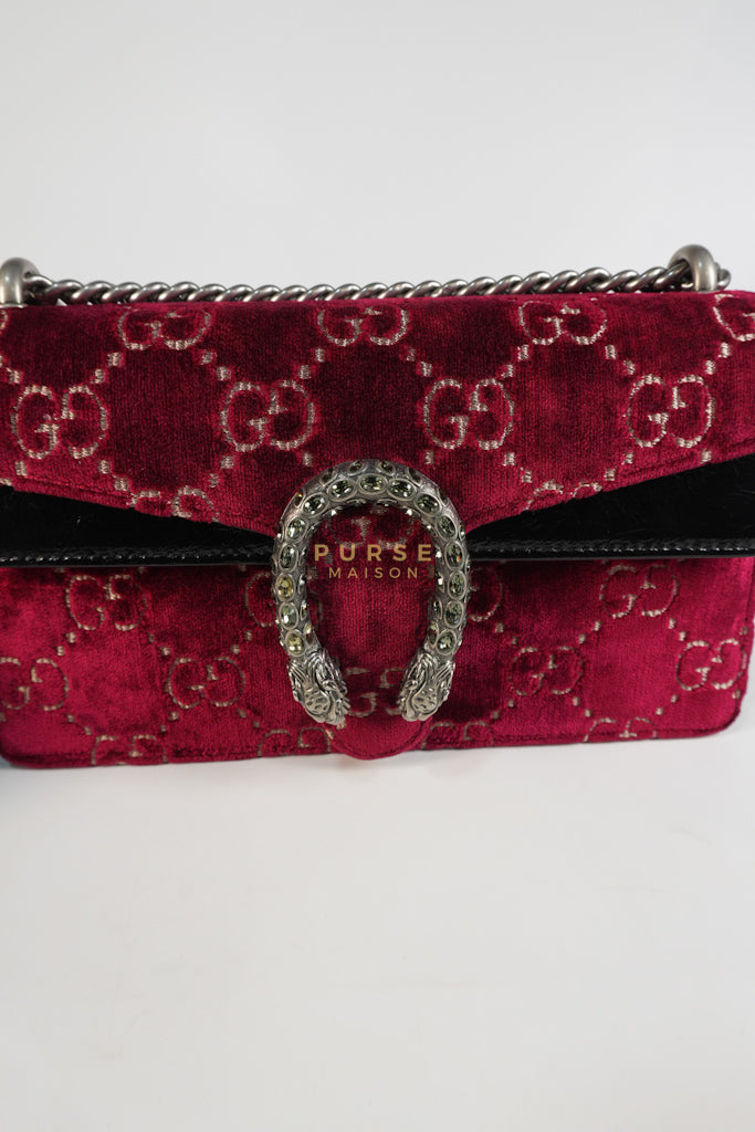 Dionysus Small Shoulder Bag in Red Velvet Leather & Ruthenium Hardware | Purse Maison Luxury Bags Shop