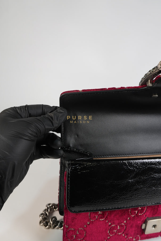 Dionysus Small Shoulder Bag in Red Velvet Leather & Ruthenium Hardware | Purse Maison Luxury Bags Shop