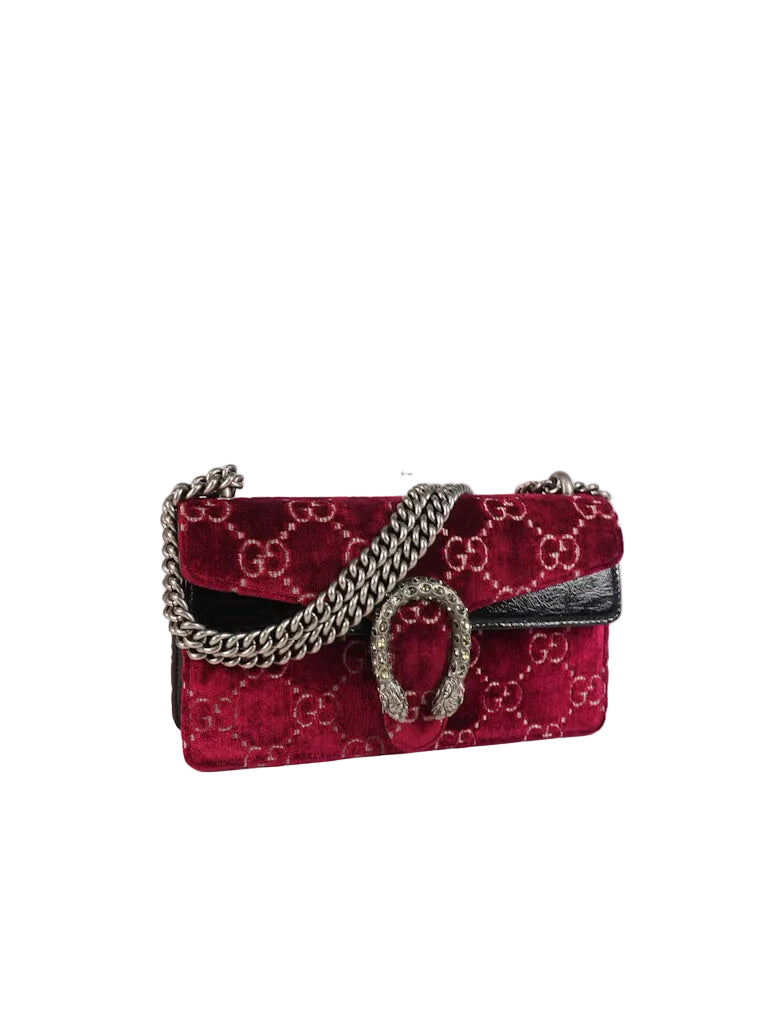 Dionysus Small Shoulder Bag in Red Velvet Leather & Ruthenium Hardware | Purse Maison Luxury Bags Shop