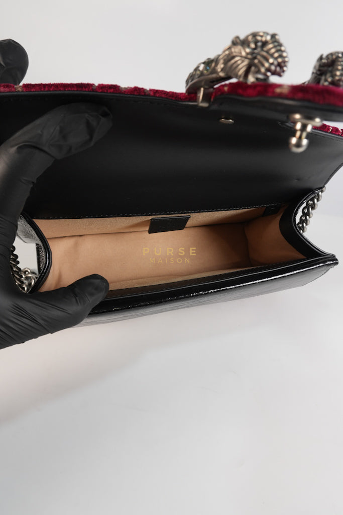 Dionysus Small Shoulder Bag in Red Velvet Leather & Ruthenium Hardware | Purse Maison Luxury Bags Shop