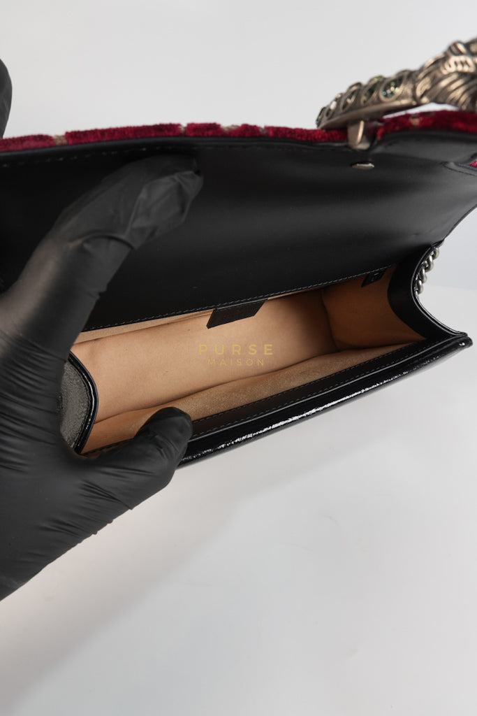 Dionysus Small Shoulder Bag in Red Velvet Leather & Ruthenium Hardware | Purse Maison Luxury Bags Shop