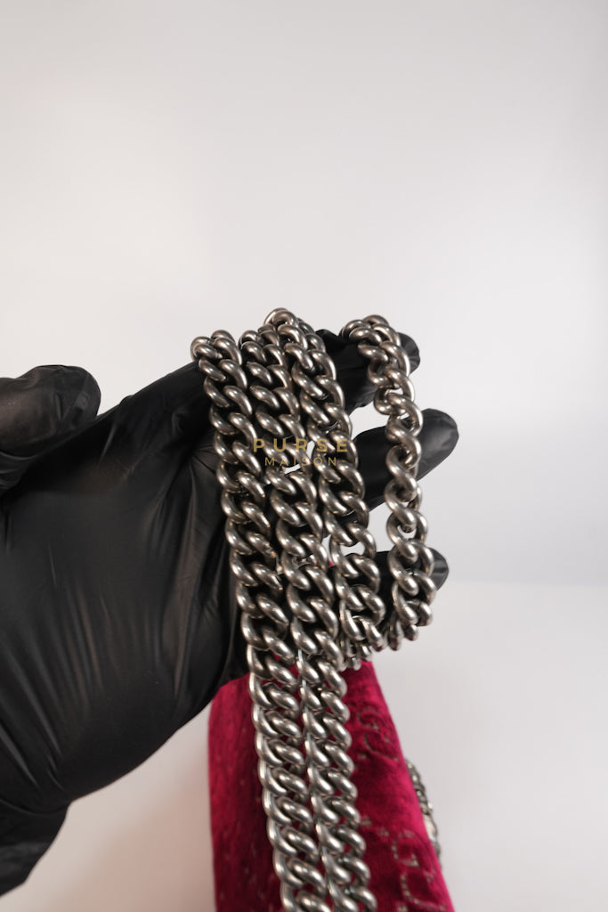 Dionysus Small Shoulder Bag in Red Velvet Leather & Ruthenium Hardware | Purse Maison Luxury Bags Shop