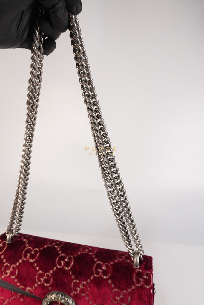 Dionysus Small Shoulder Bag in Red Velvet Leather & Ruthenium Hardware | Purse Maison Luxury Bags Shop