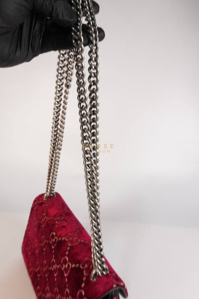 Dionysus Small Shoulder Bag in Red Velvet Leather & Ruthenium Hardware | Purse Maison Luxury Bags Shop