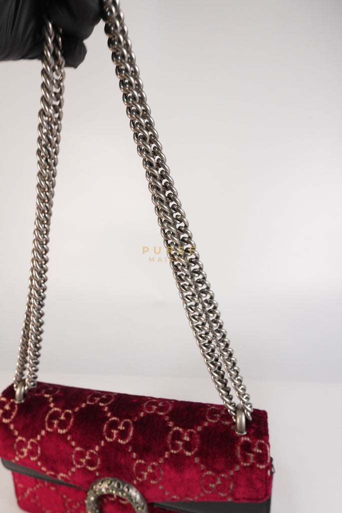 Dionysus Small Shoulder Bag in Red Velvet Leather & Ruthenium Hardware | Purse Maison Luxury Bags Shop