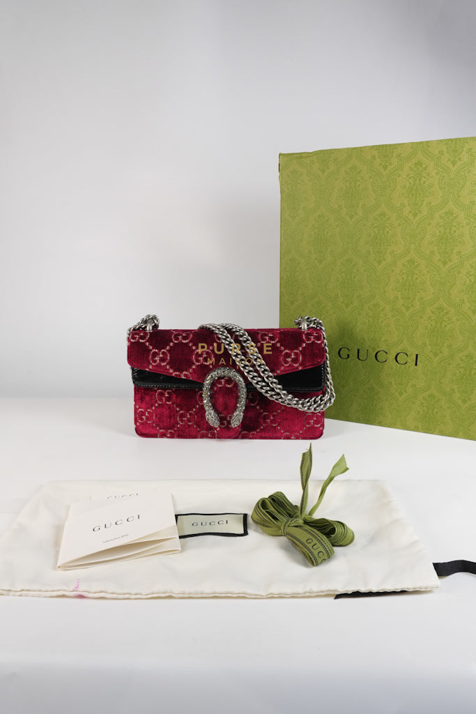 Dionysus Small Shoulder Bag in Red Velvet Leather & Ruthenium Hardware | Purse Maison Luxury Bags Shop