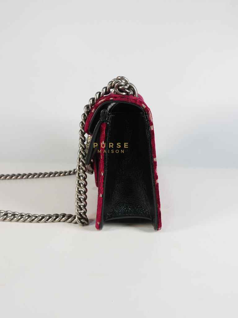 Dionysus Small Shoulder Bag in Red Velvet Leather & Ruthenium Hardware | Purse Maison Luxury Bags Shop