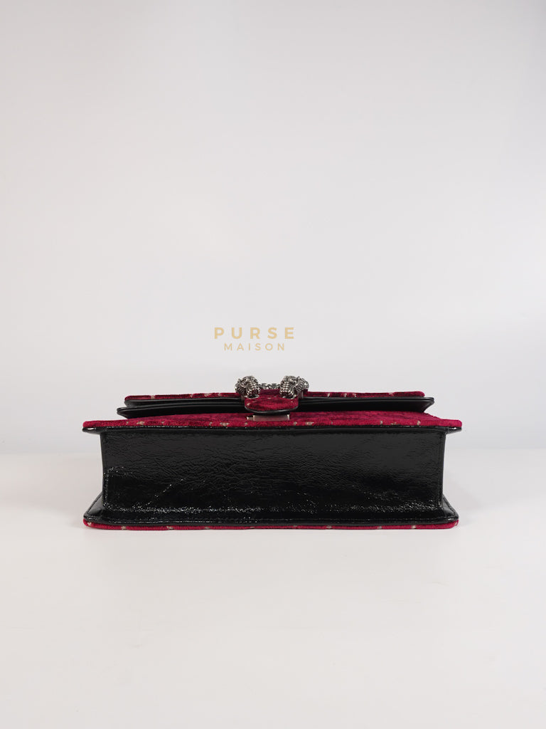 Dionysus Small Shoulder Bag in Red Velvet Leather & Ruthenium Hardware | Purse Maison Luxury Bags Shop