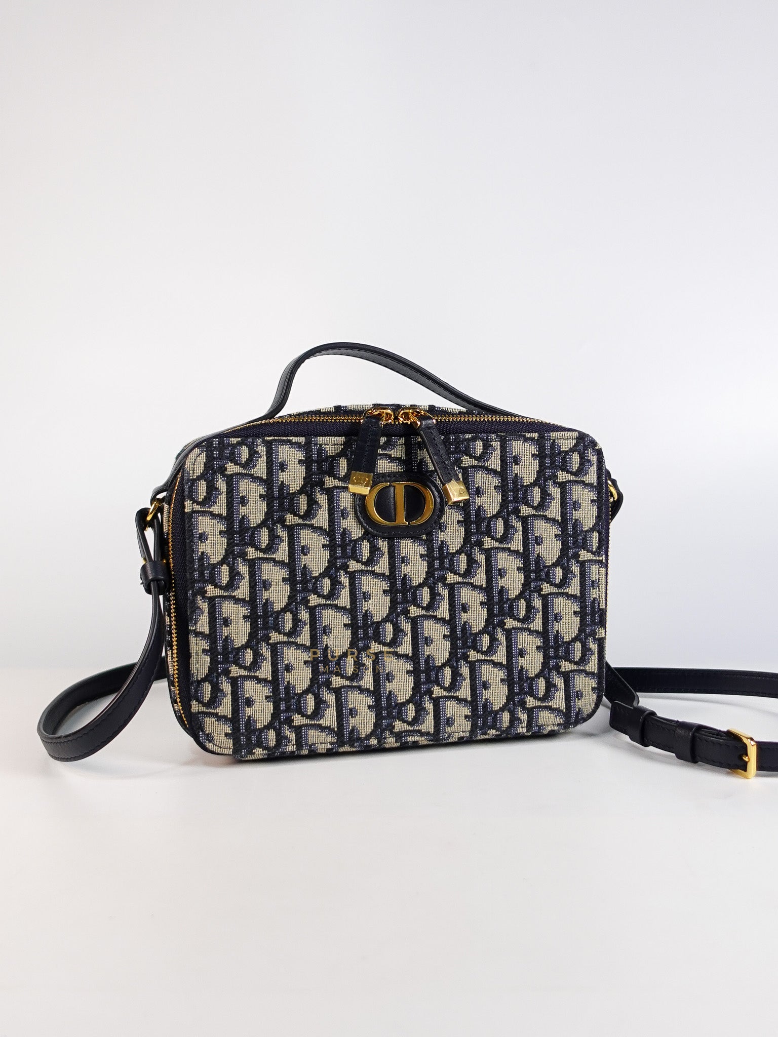 Dior 30 Montaigne Box Bag Small in Blue Oblique Jacquard & Gold Hardware | Purse Maison Luxury Bags Shop