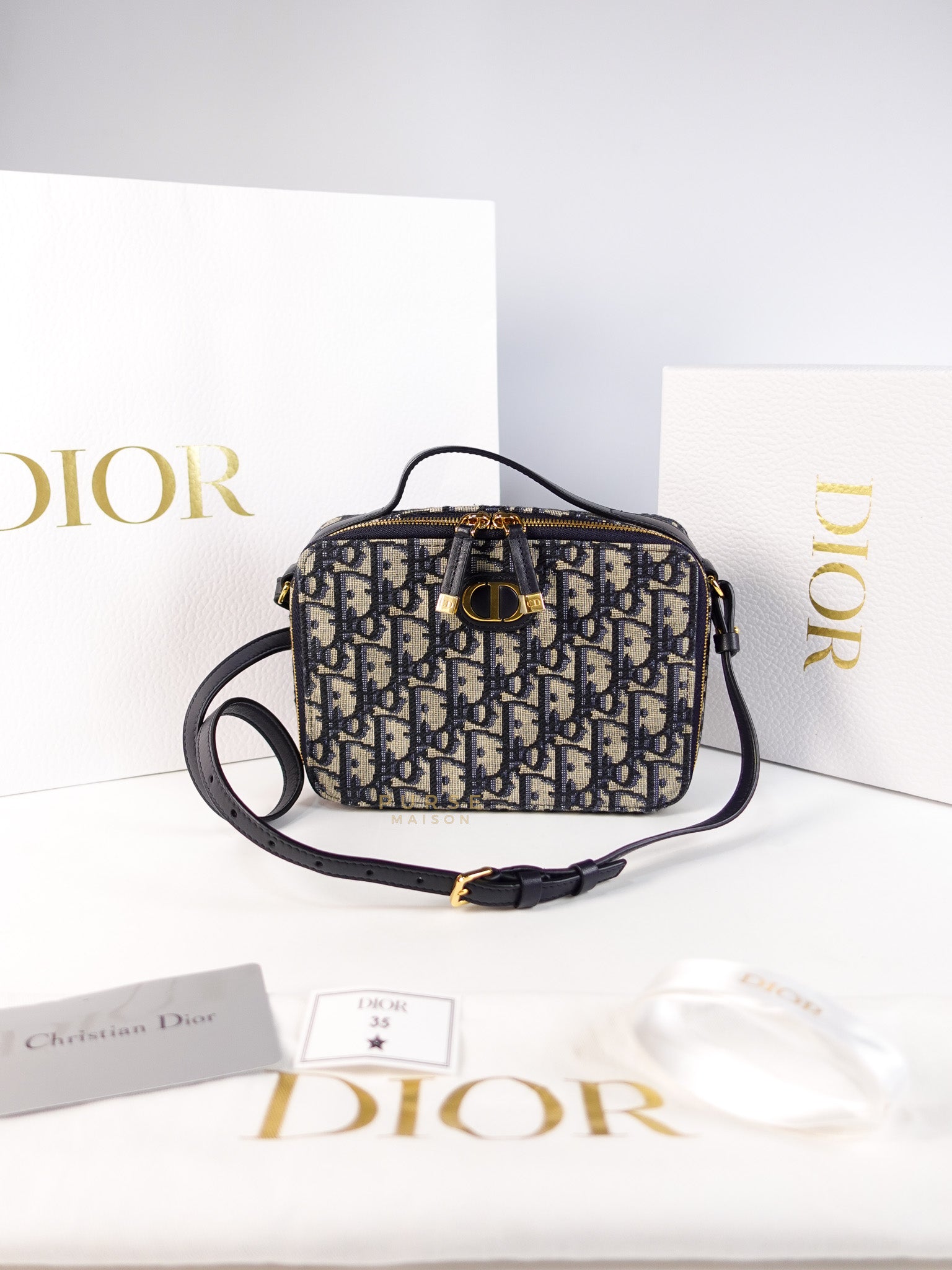 Dior 30 Montaigne Box Bag Small in Blue Oblique Jacquard & Gold Hardware | Purse Maison Luxury Bags Shop